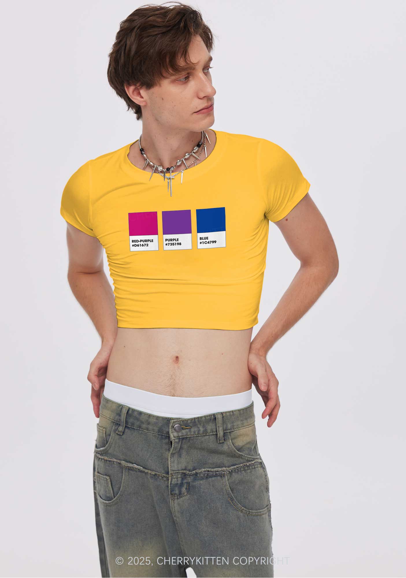 Bisexual Flag Colors Pride Y2K Baby Tee Cherrykitten - Image 2
