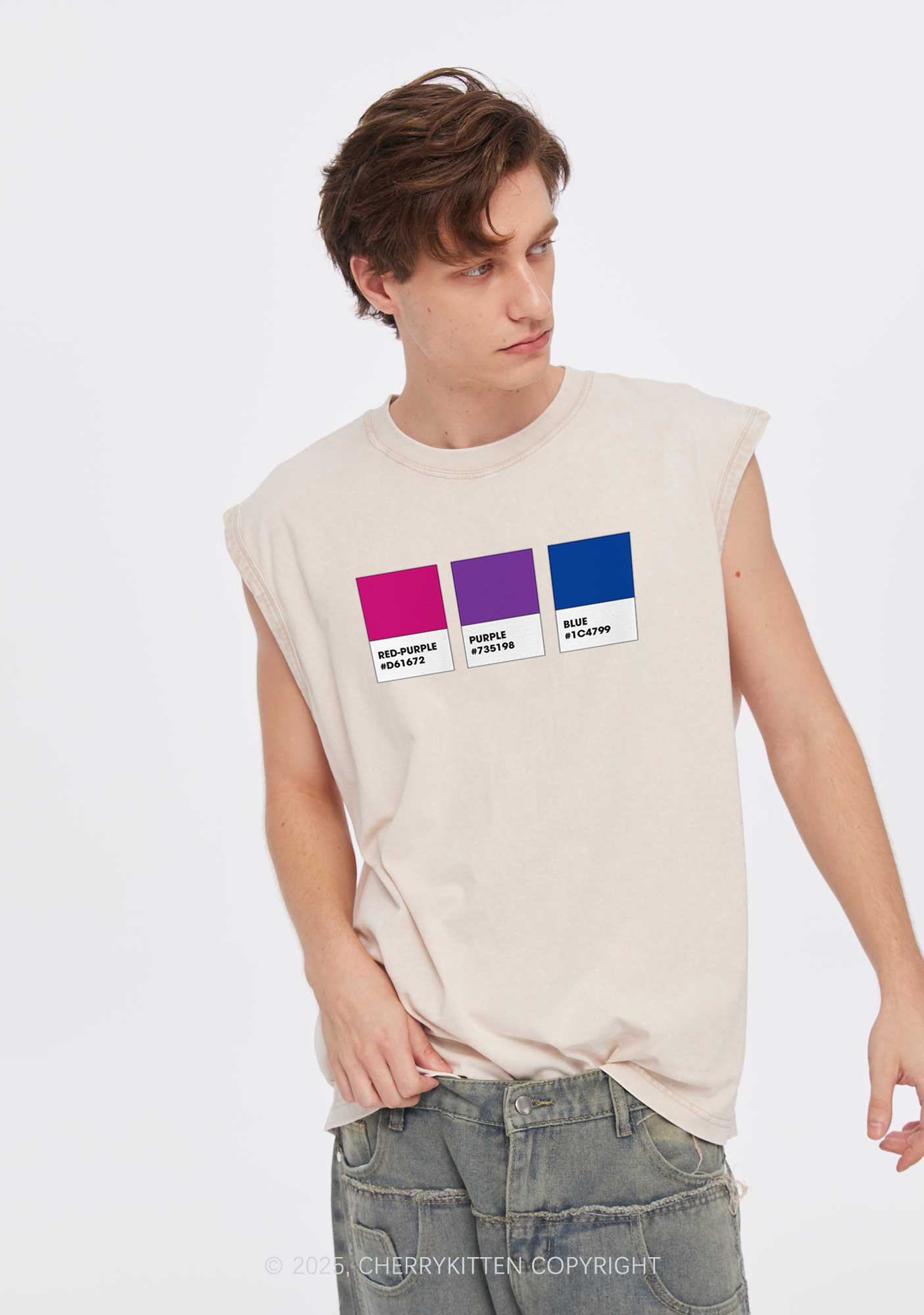 Bisexual Flag Colors Pride Y2K Washed Muscle Tank Cherrykitten - Image 2