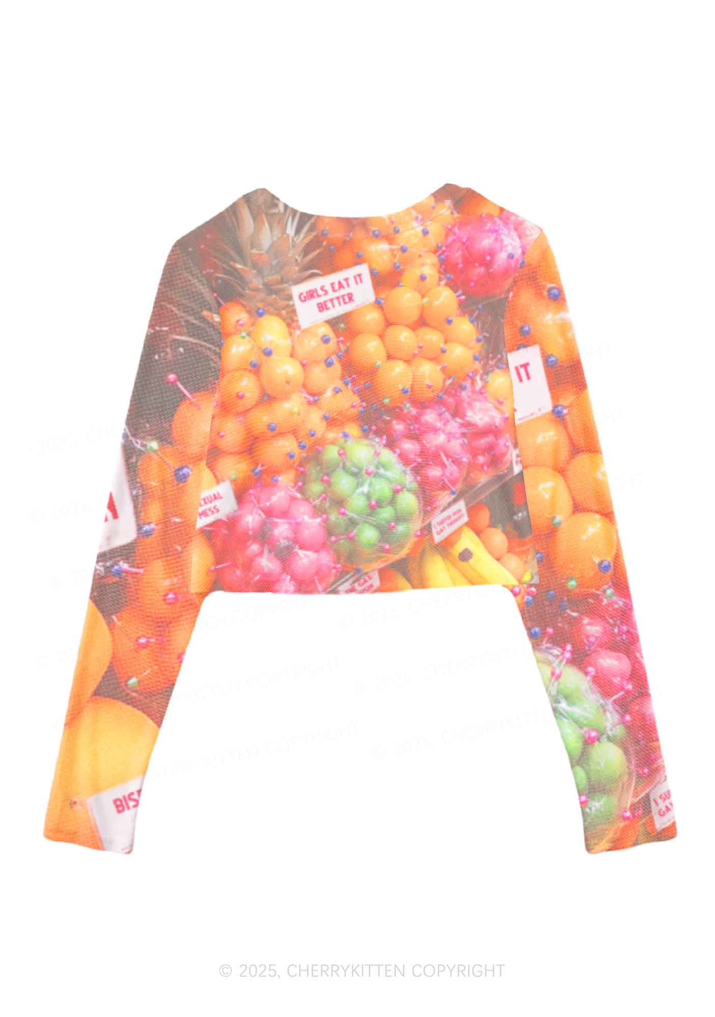 Bisexual Fruit Pride Y2K Mesh Long Sleeve Crop Top Cherrykitten - Image 3