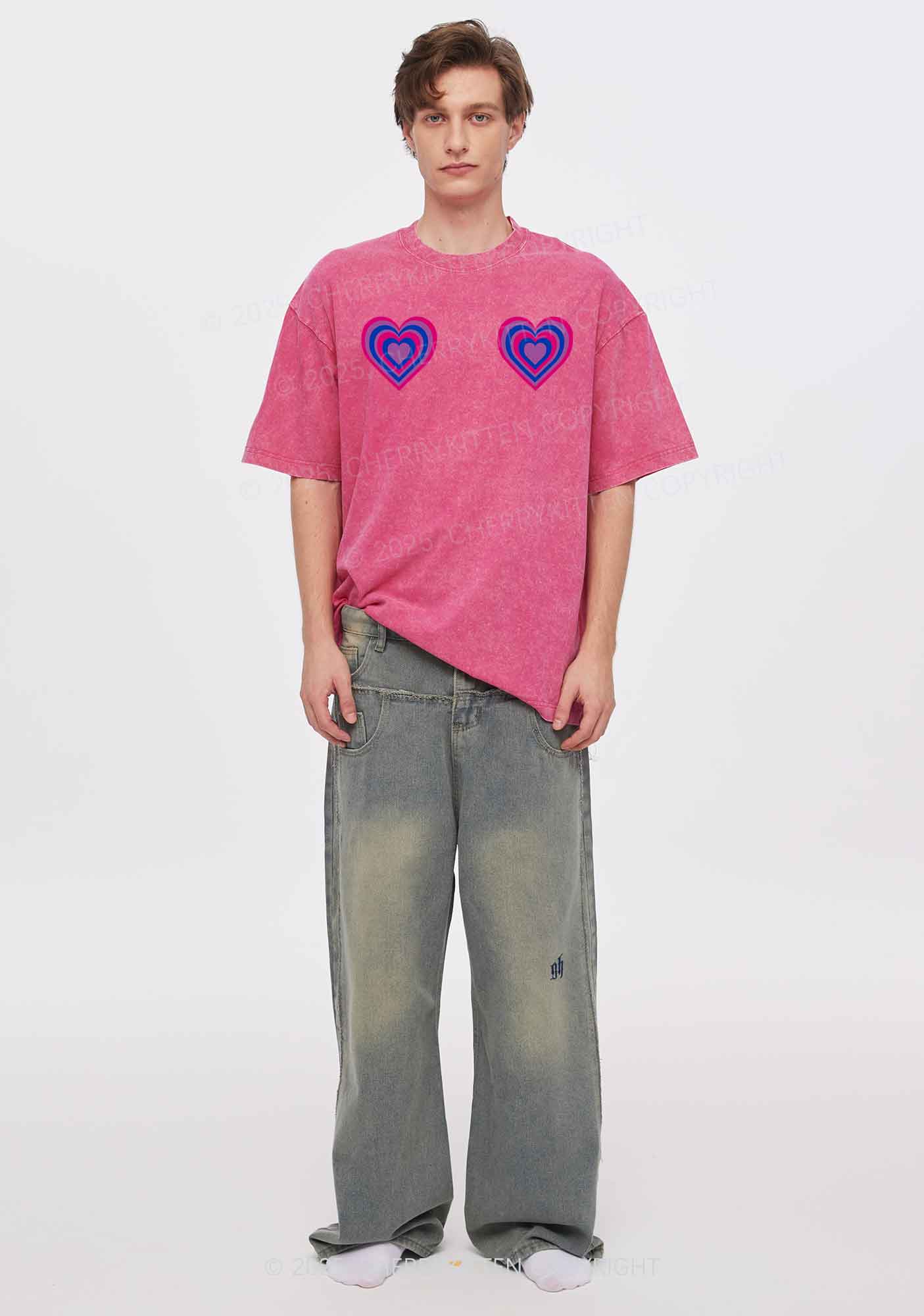 Bisexual Heart Pride Y2K Shirts Washed Tee Cherrykitten - Image 2