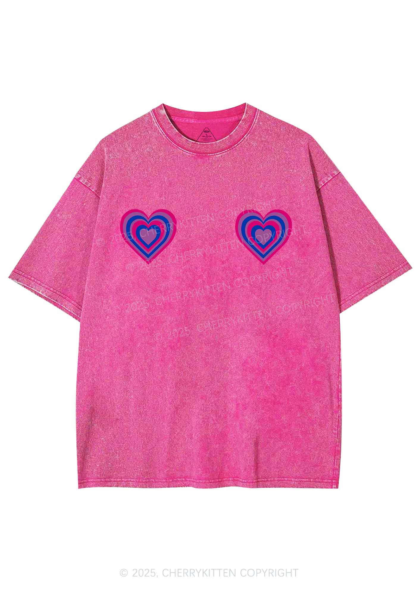 Bisexual Heart Pride Y2K Shirts Washed Tee Cherrykitten - Image 3