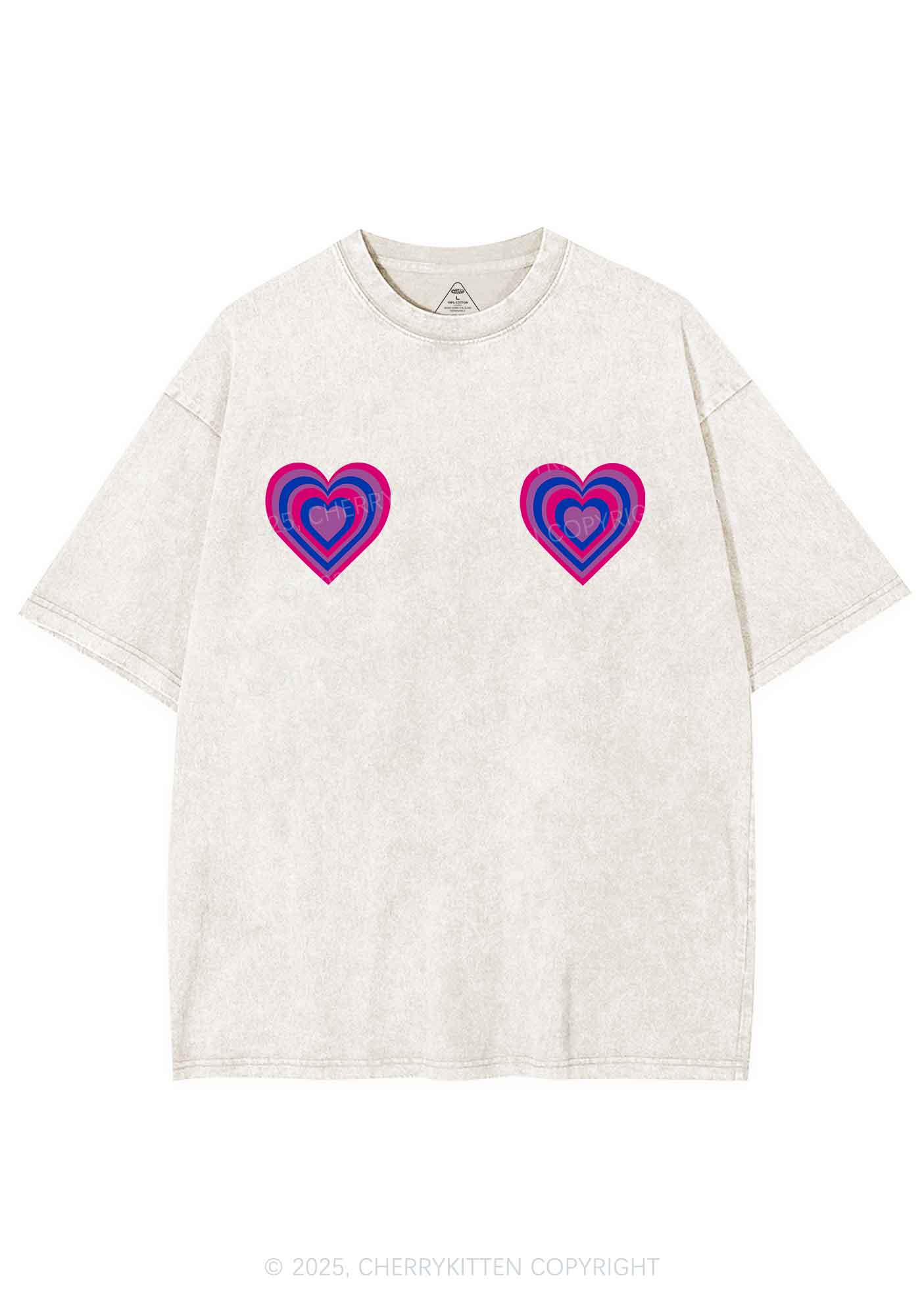 Bisexual Heart Pride Y2K Shirts Washed Tee Cherrykitten - Image 5