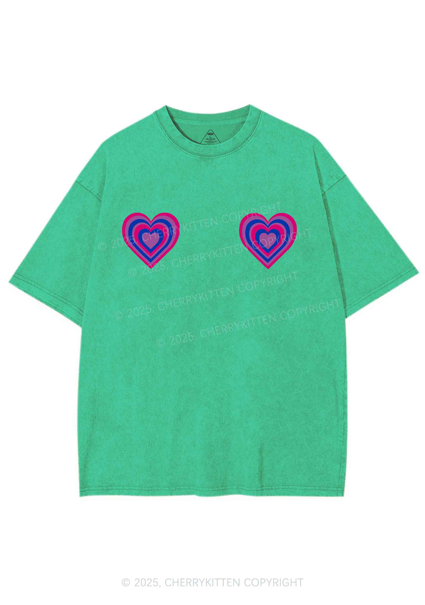 Bisexual Heart Pride Y2K Shirts Washed Tee Cherrykitten - Image 6