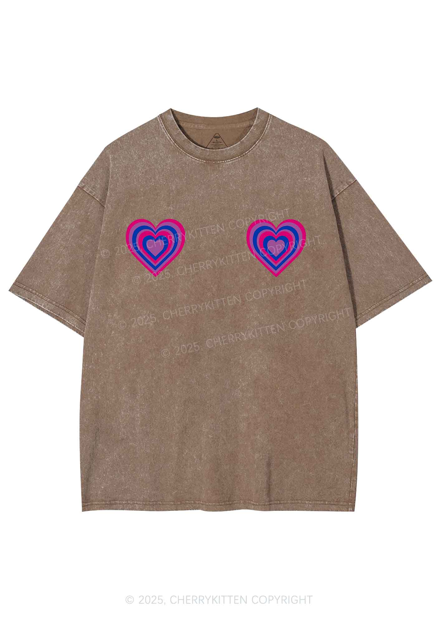 Bisexual Heart Pride Y2K Shirts Washed Tee Cherrykitten - Image 7