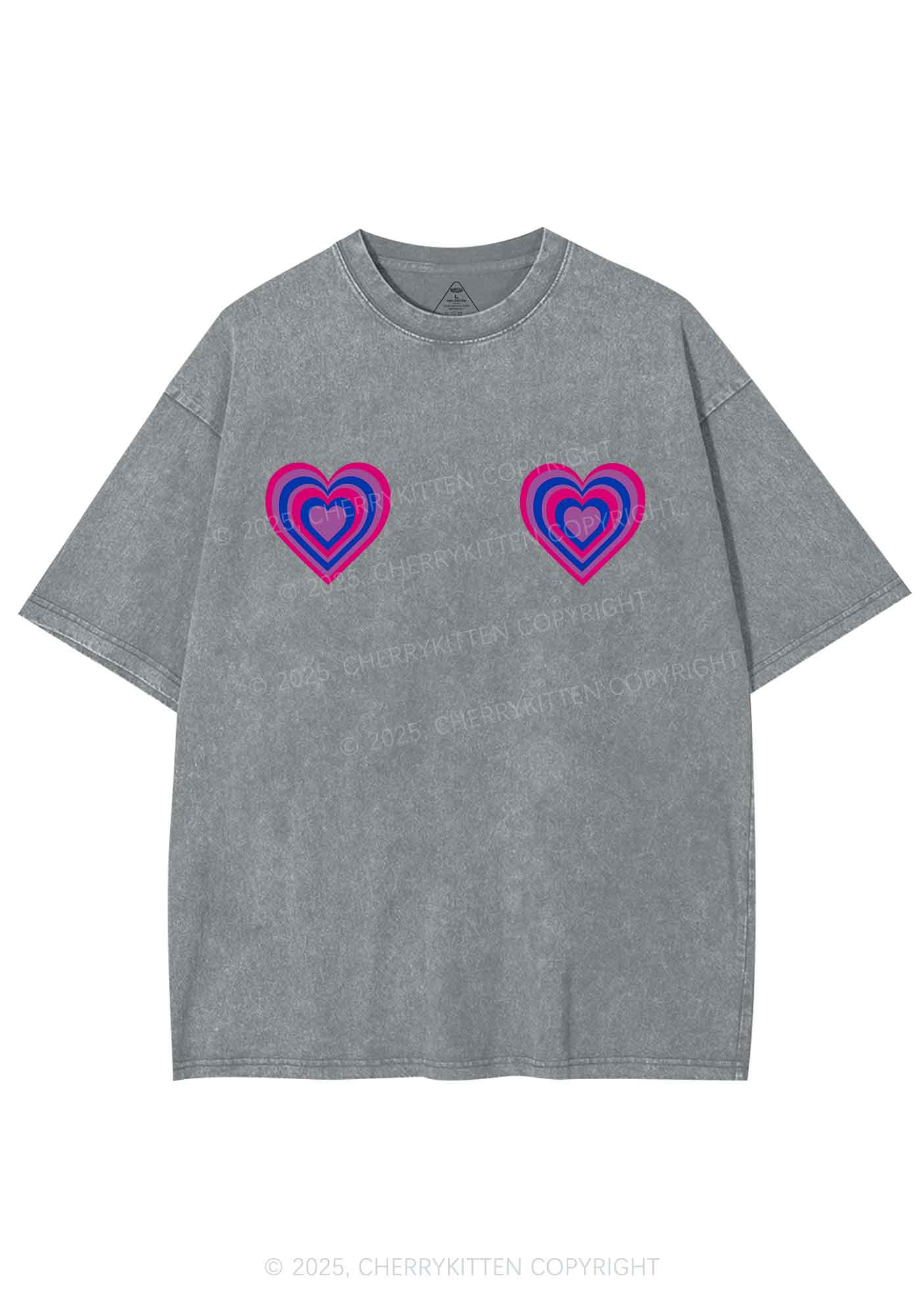Bisexual Heart Pride Y2K Shirts Washed Tee Cherrykitten - Image 8