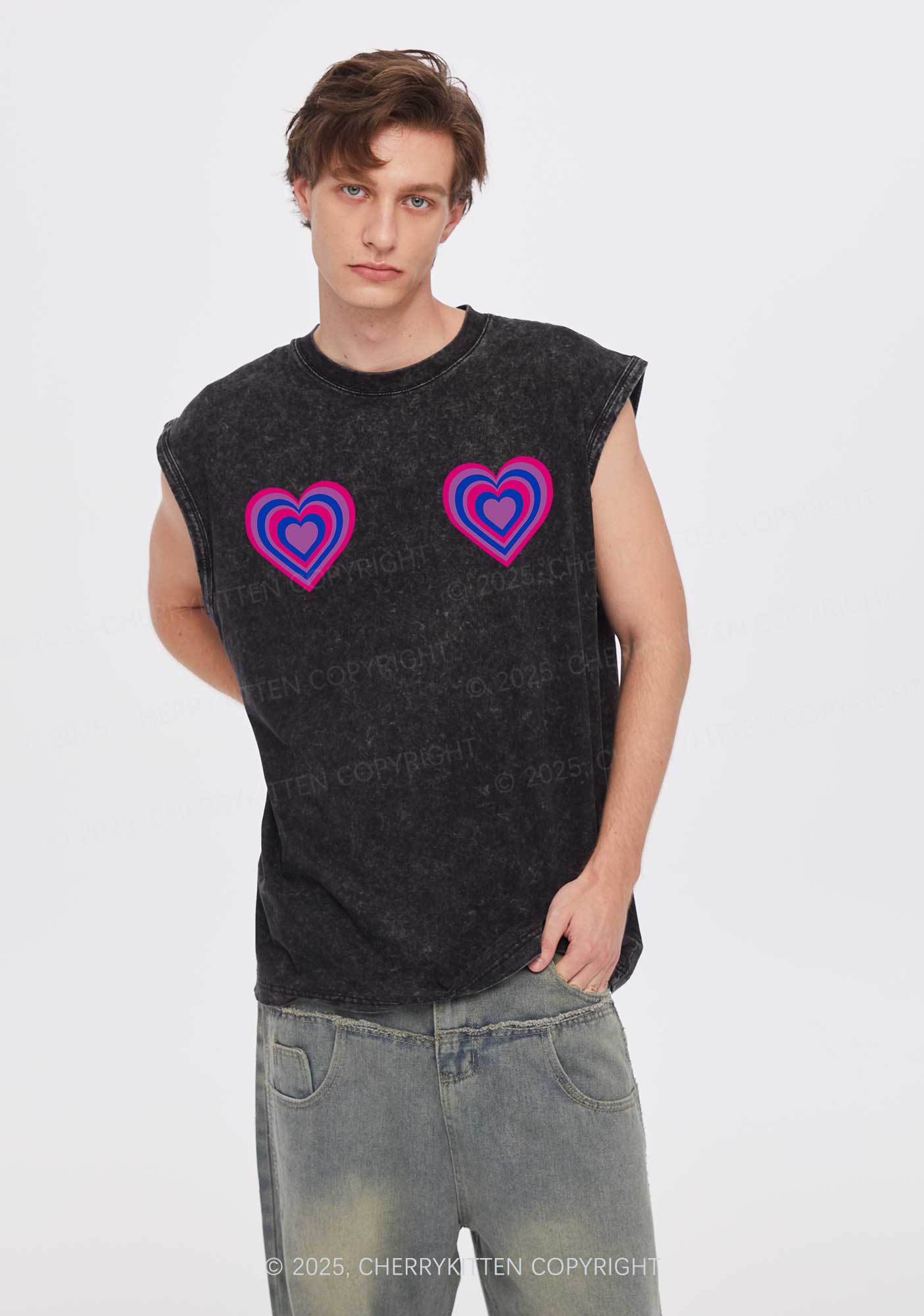 Bisexual Heart Pride Y2K Washed Muscle Tank Cherrykitten - Image 2
