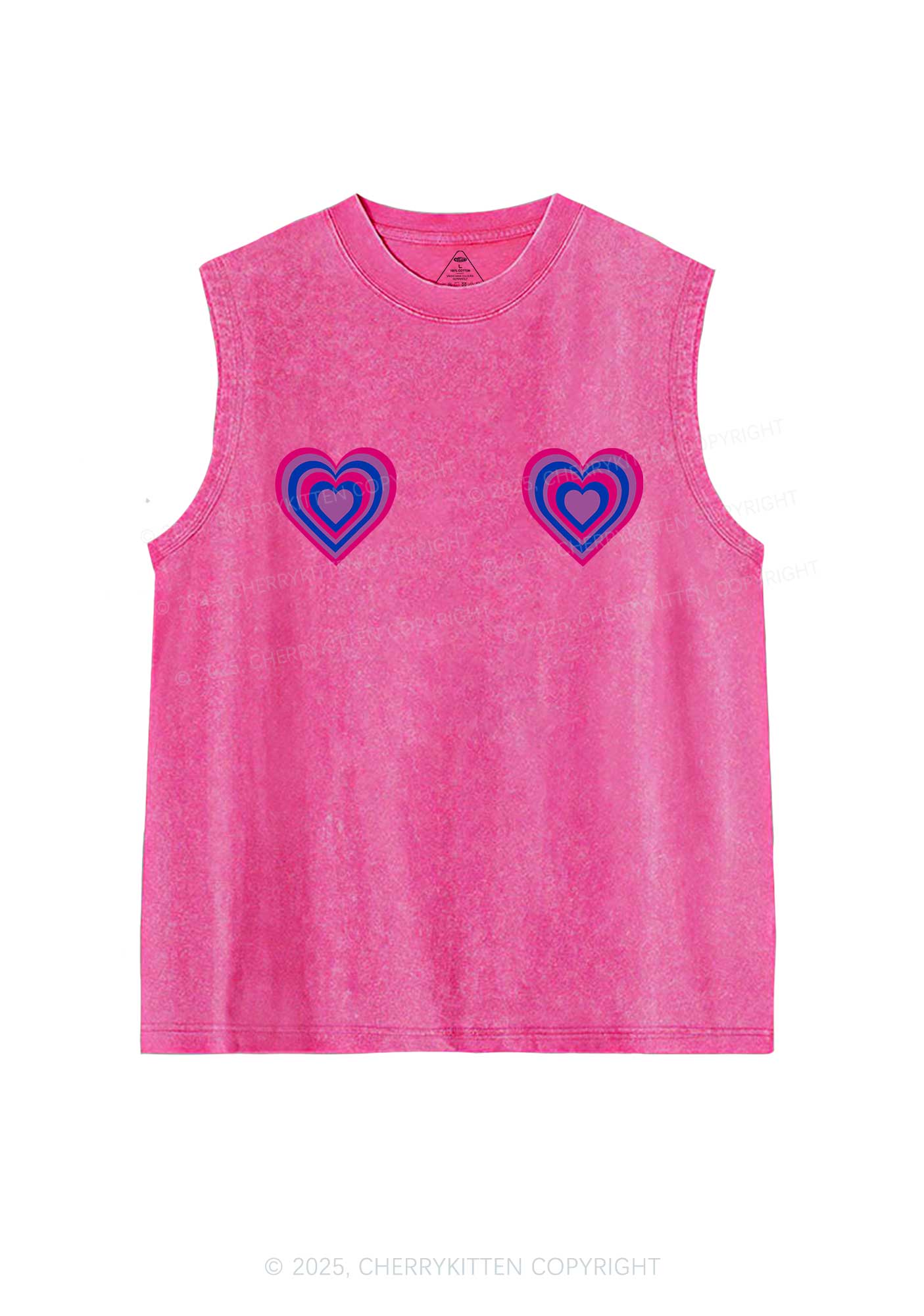 Bisexual Heart Pride Y2K Washed Muscle Tank Cherrykitten - Image 3