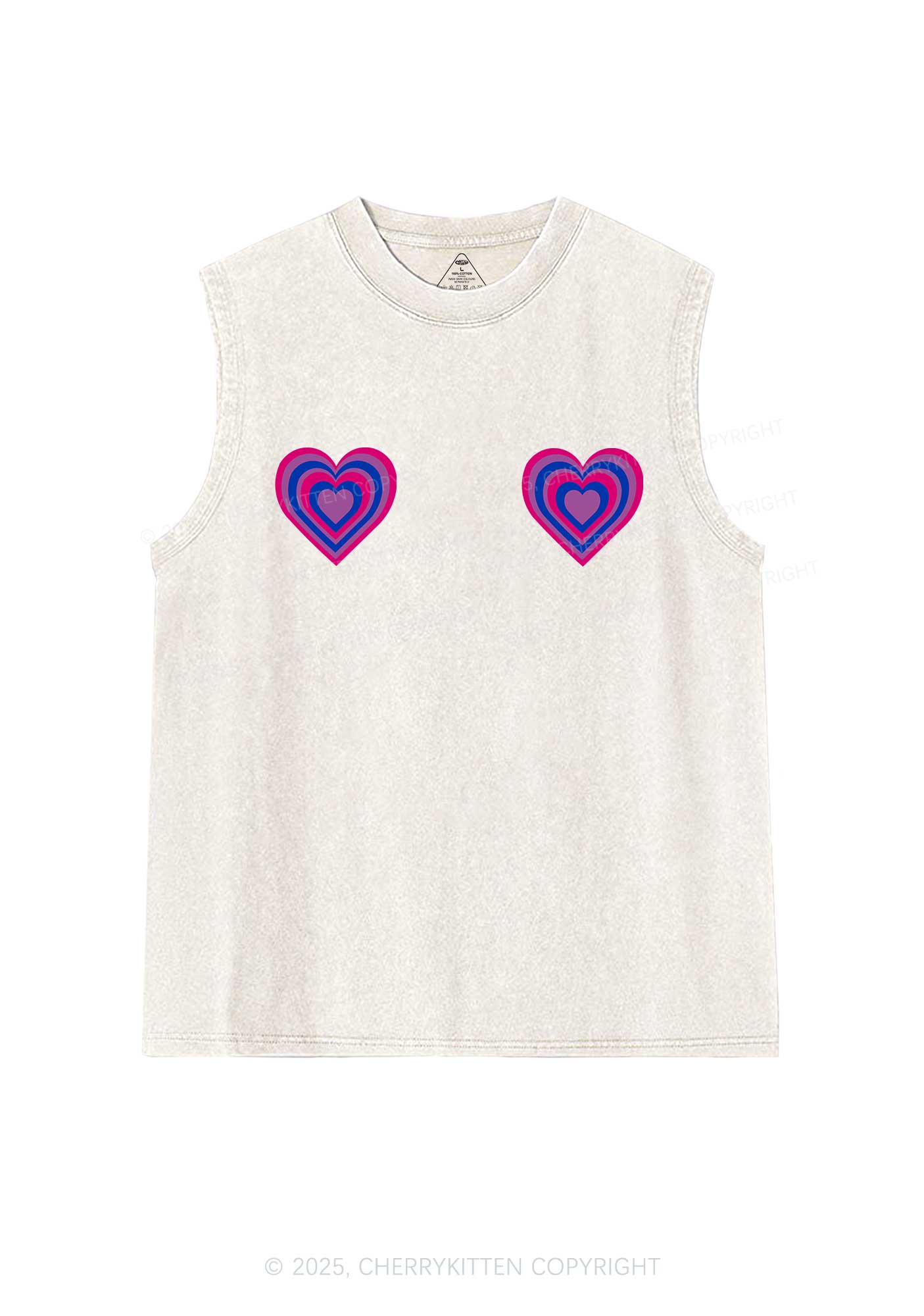 Bisexual Heart Pride Y2K Washed Muscle Tank Cherrykitten - Image 4