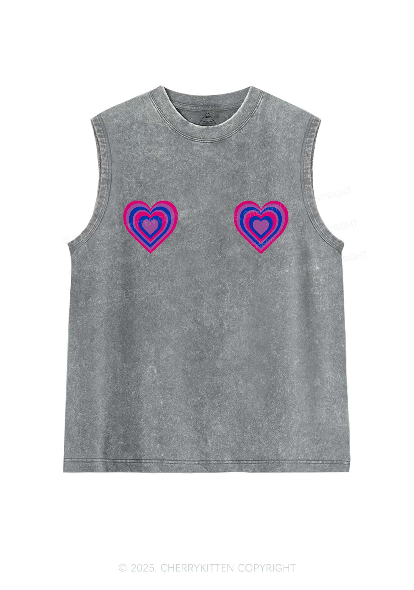 Bisexual Heart Pride Y2K Washed Muscle Tank Cherrykitten - Image 6
