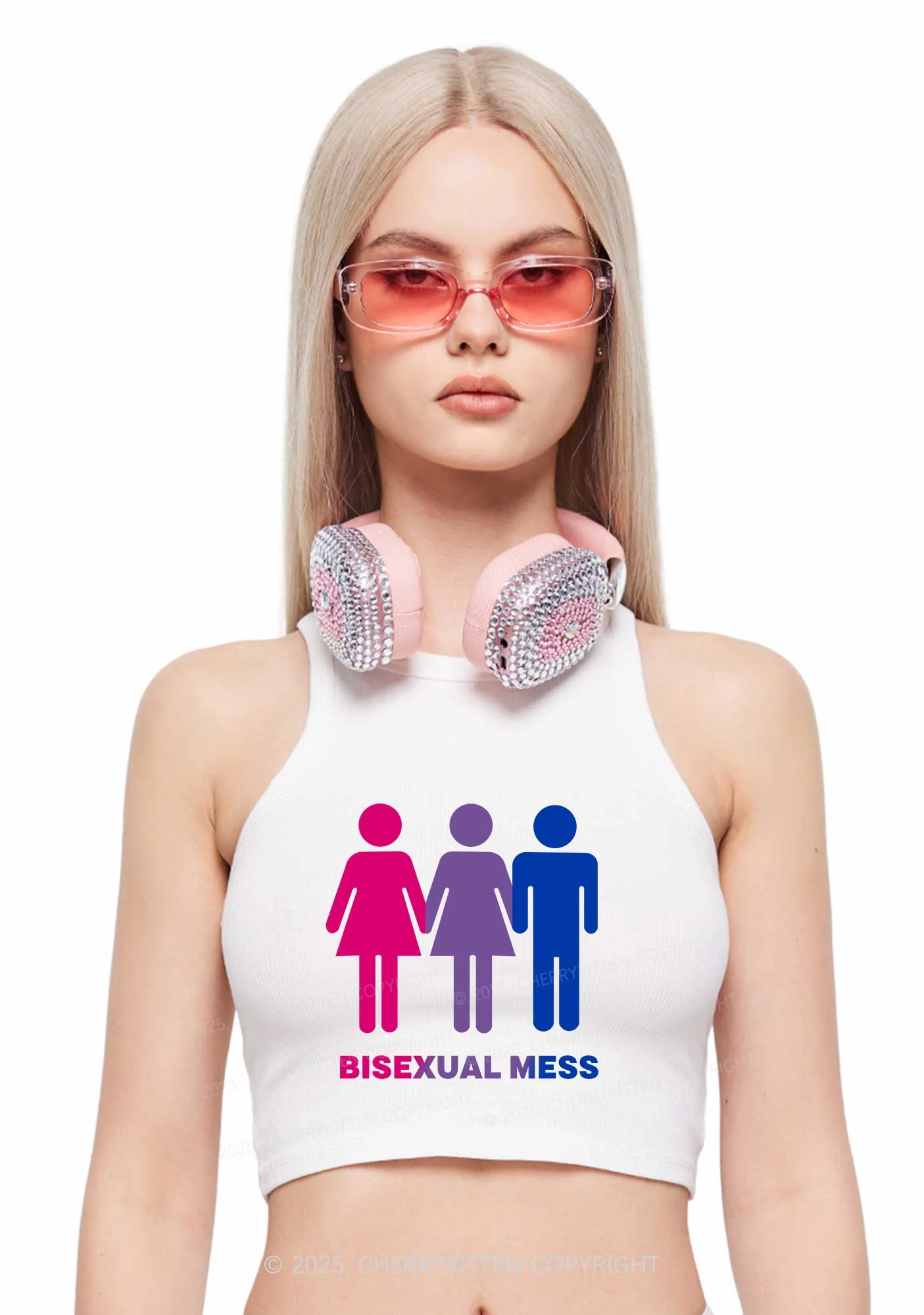 Bisexual Mess Love Pride Y2K Crop Tank Top Cherrykitten - Image 2