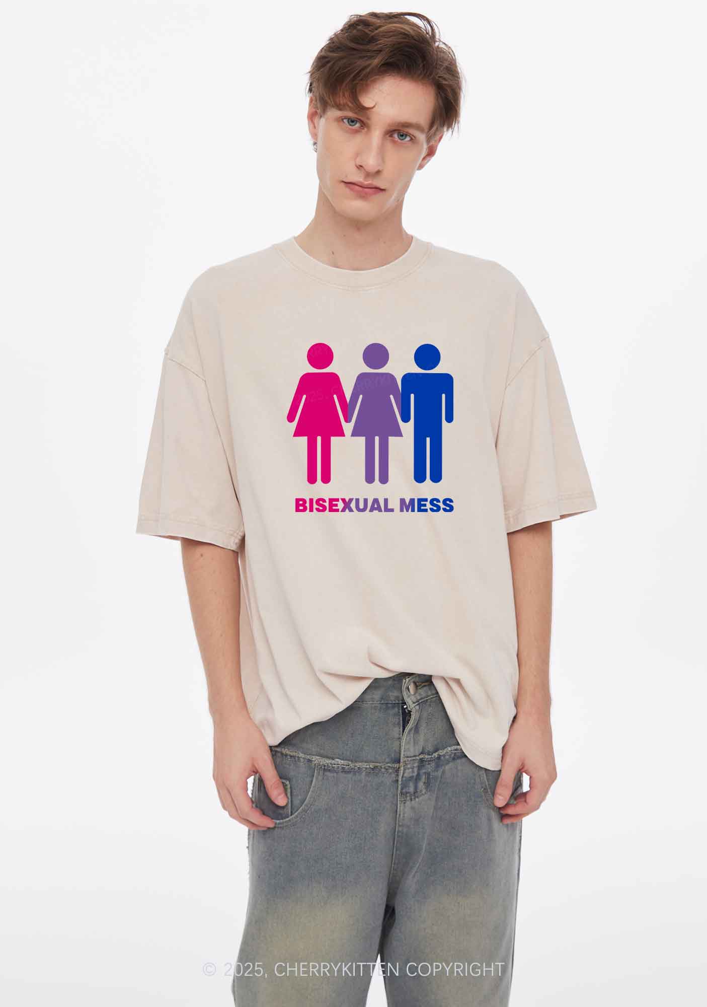 Bisexual Mess Love Pride Y2K Shirts Washed Tee Cherrykitten - Image 2