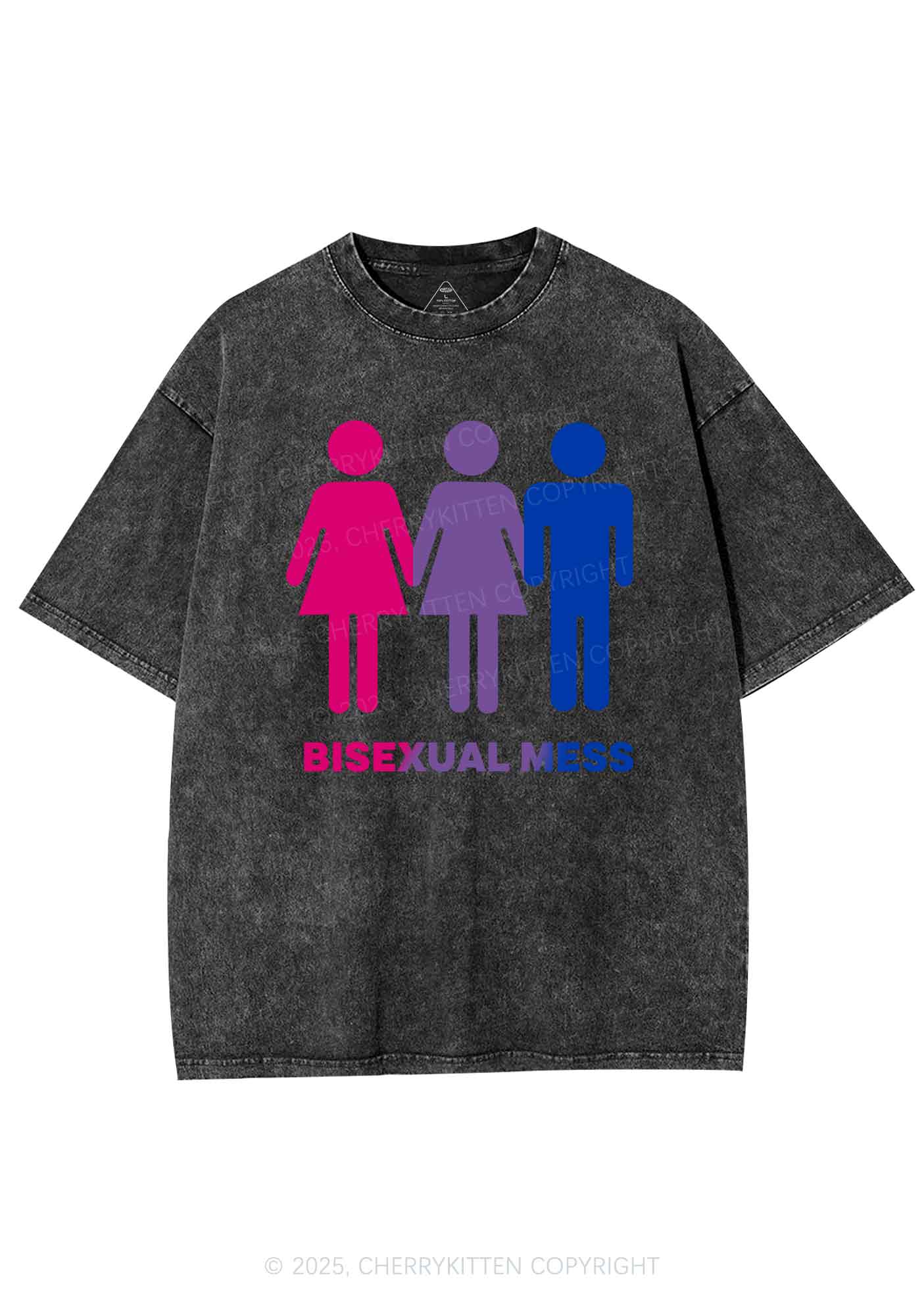 Bisexual Mess Love Pride Y2K Shirts Washed Tee Cherrykitten - Image 3