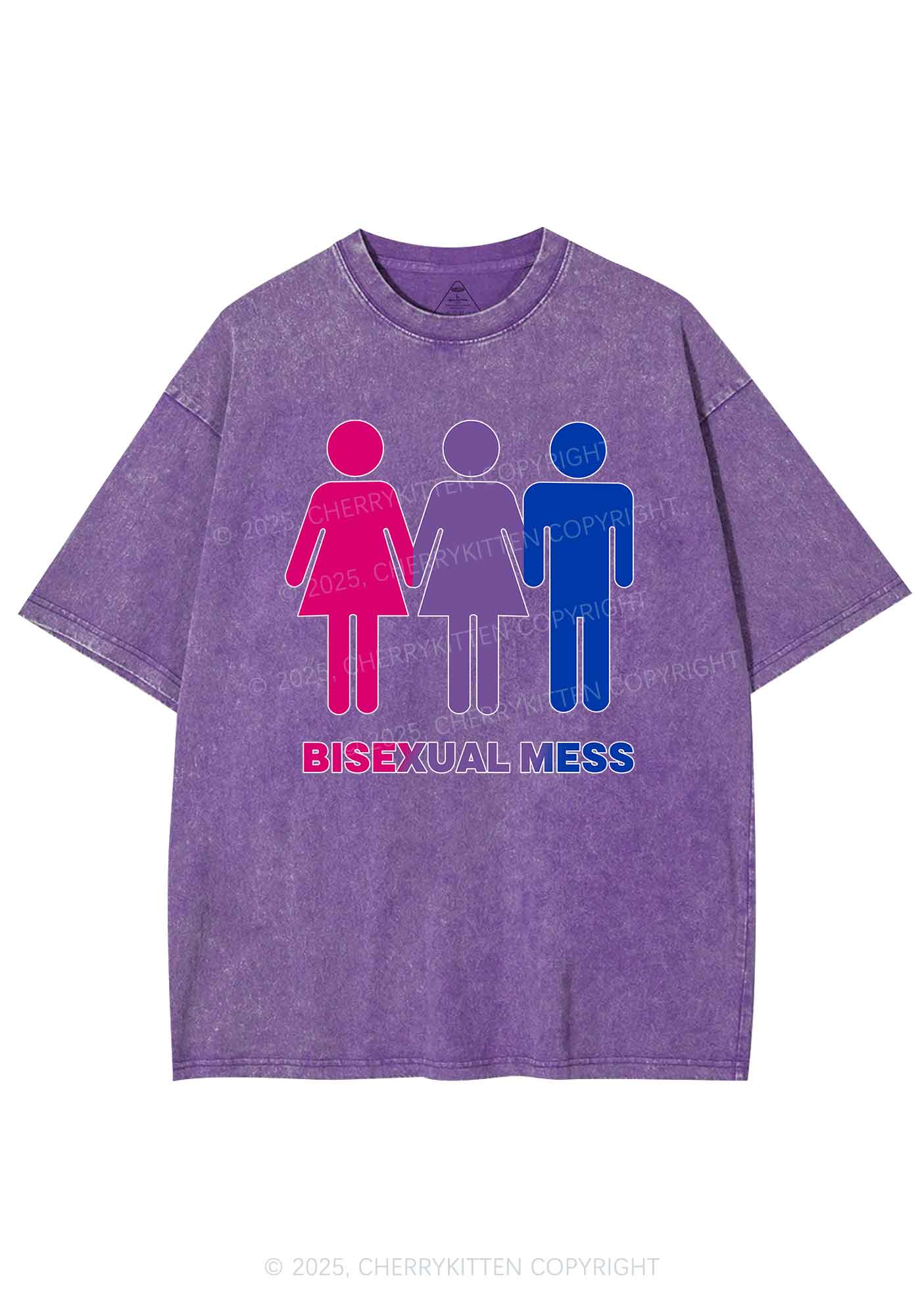 Bisexual Mess Love Pride Y2K Shirts Washed Tee Cherrykitten - Image 5