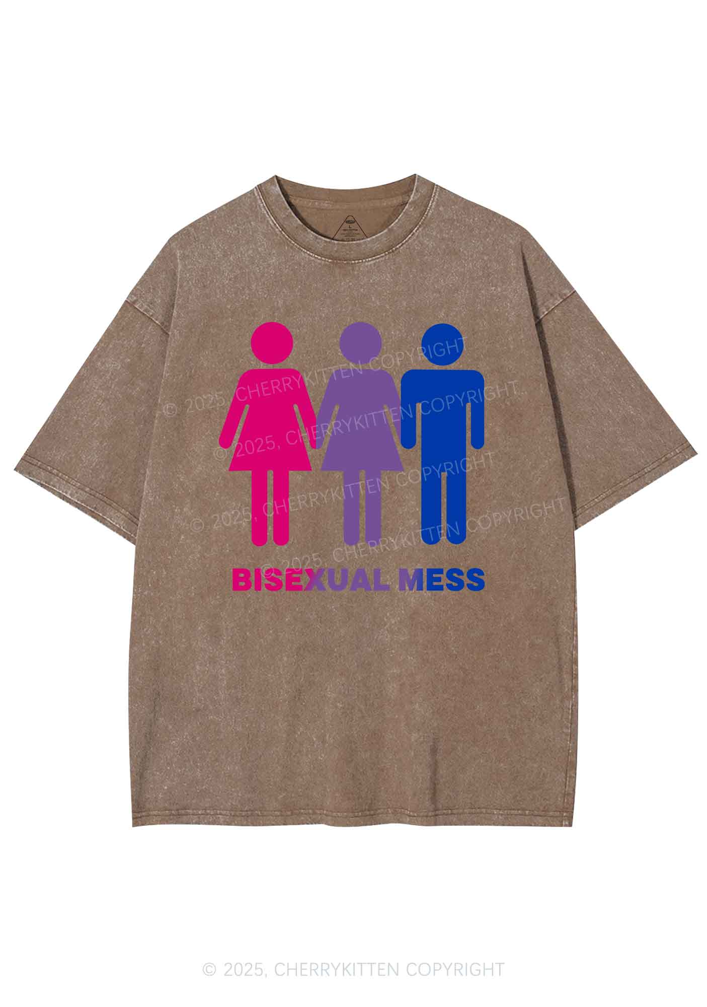 Bisexual Mess Love Pride Y2K Shirts Washed Tee Cherrykitten - Image 6