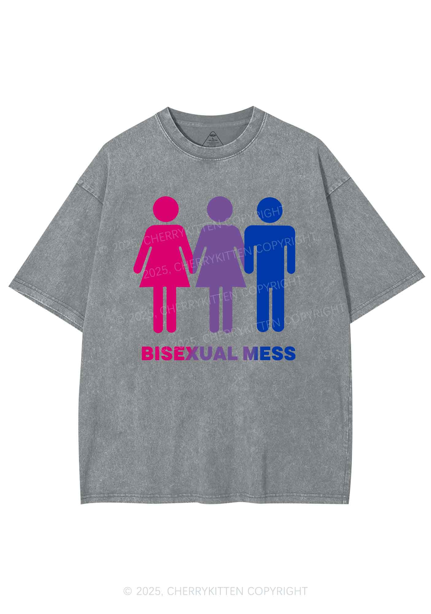 Bisexual Mess Love Pride Y2K Shirts Washed Tee Cherrykitten - Image 7