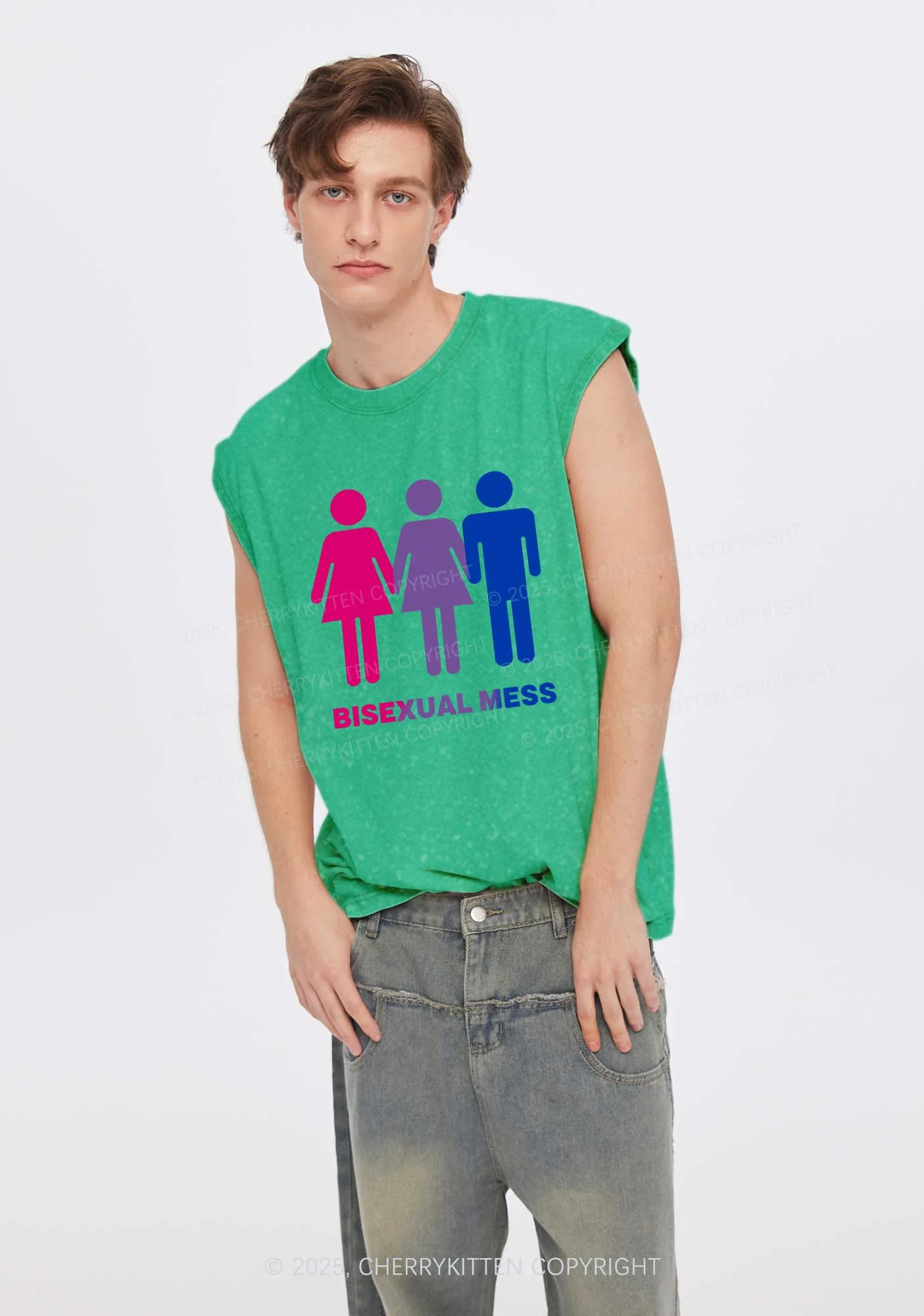 Bisexual Mess Love Pride Y2K Washed Muscle Tank Cherrykitten - Image 2