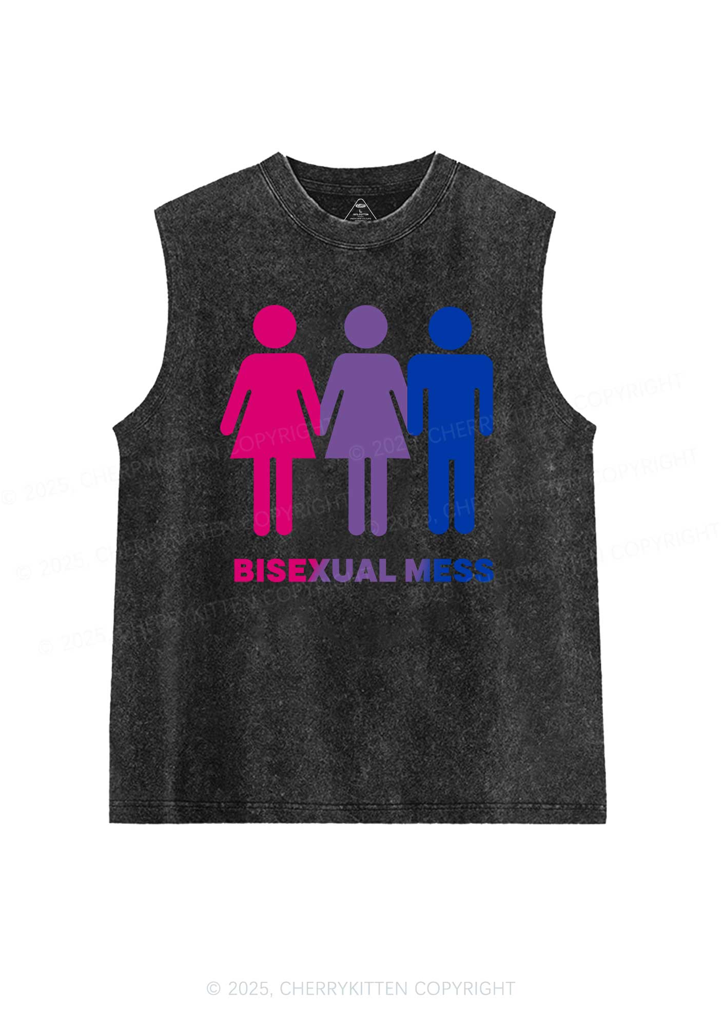 Bisexual Mess Love Pride Y2K Washed Muscle Tank Cherrykitten - Image 3