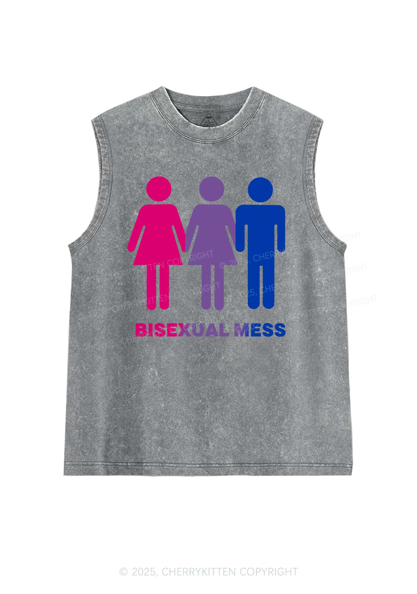 Bisexual Mess Love Pride Y2K Washed Muscle Tank Cherrykitten - Image 5