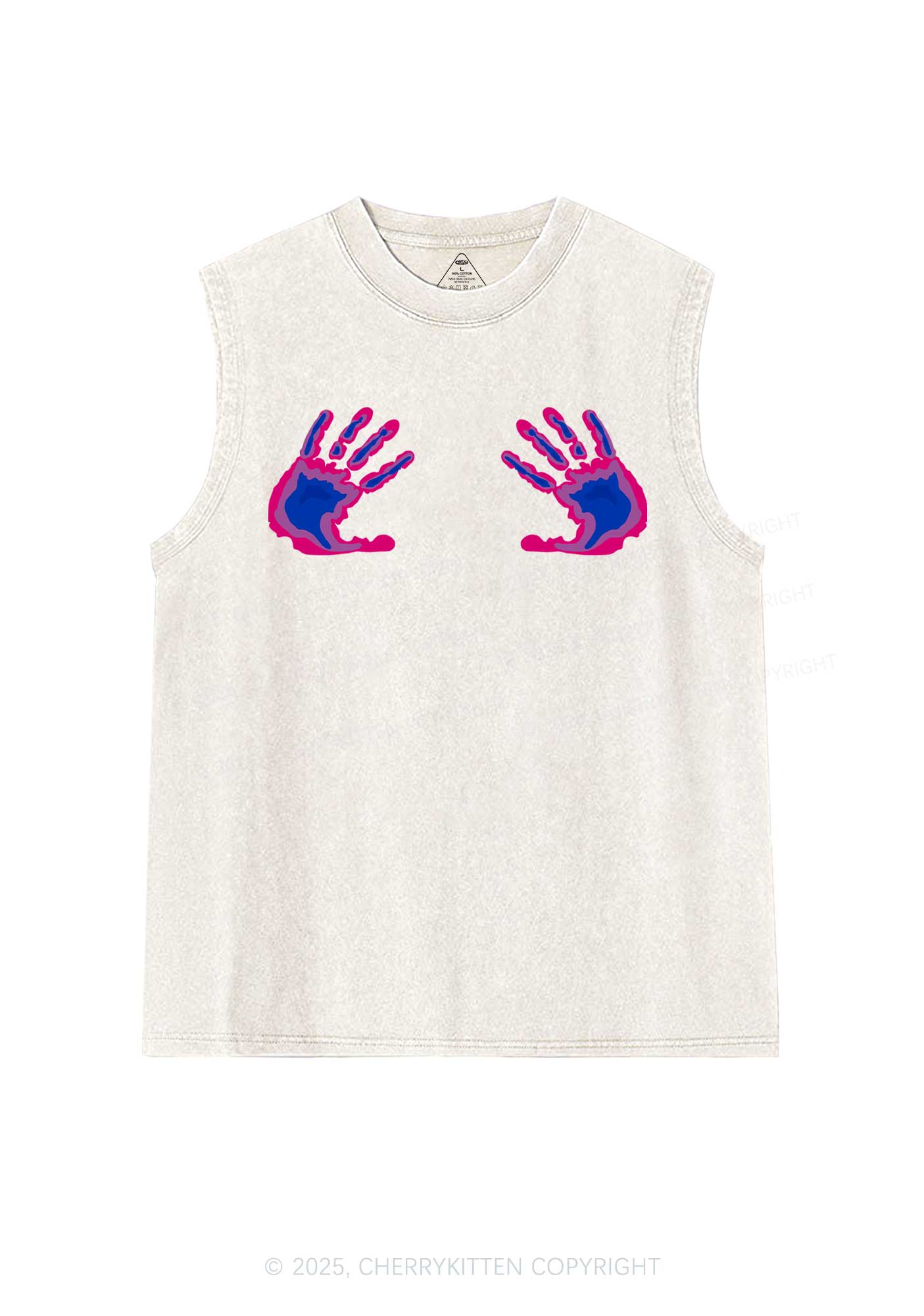 Bisexual Thermal Hands Pride Y2K Washed Muscle Tank Cherrykitten - Image 3