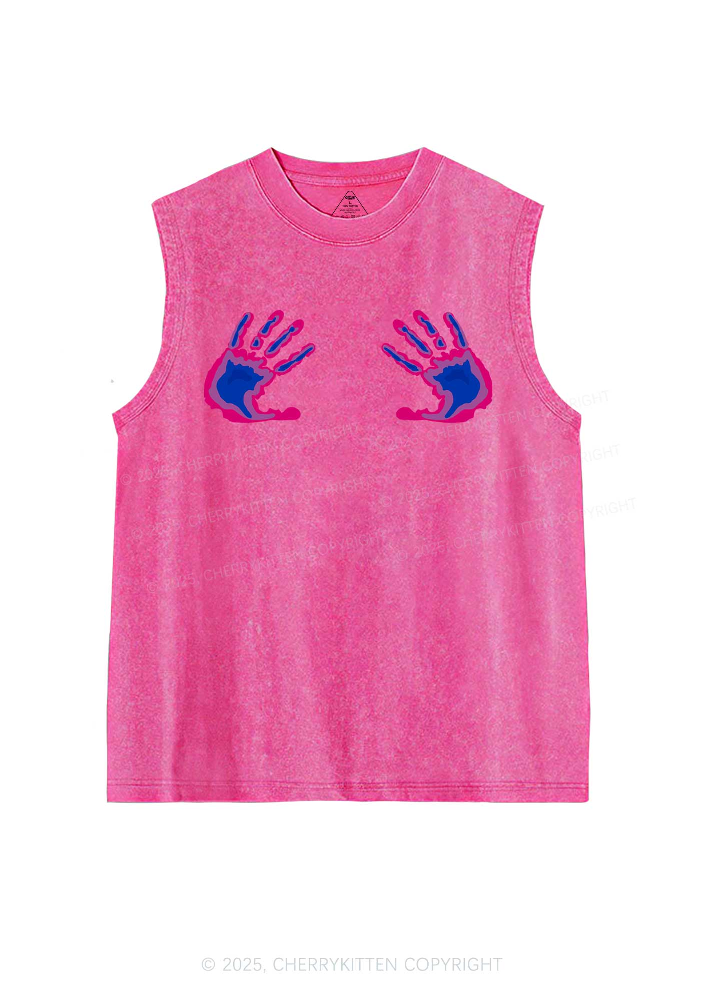 Bisexual Thermal Hands Pride Y2K Washed Muscle Tank Cherrykitten - Image 4