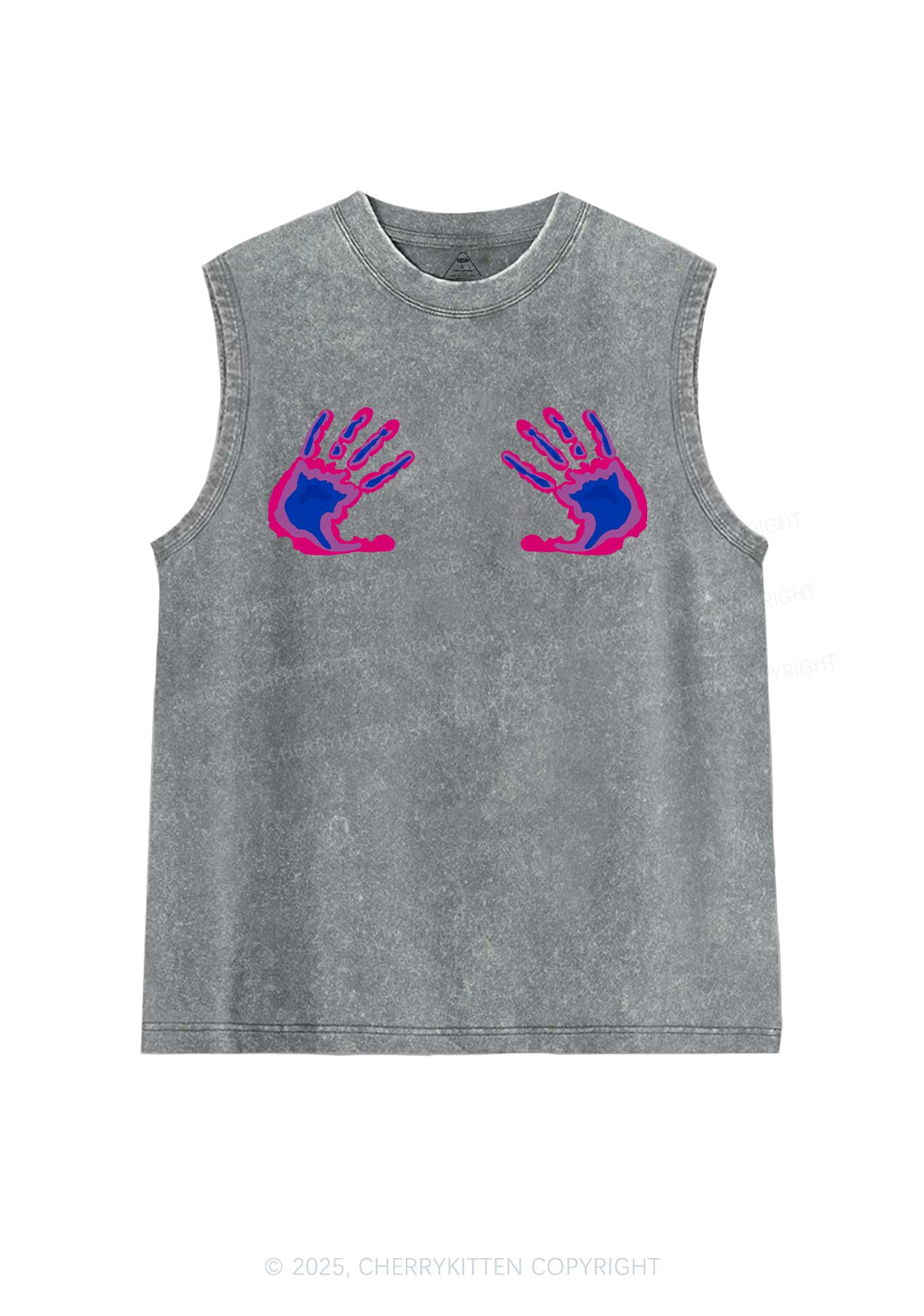 Bisexual Thermal Hands Pride Y2K Washed Muscle Tank Cherrykitten - Image 5