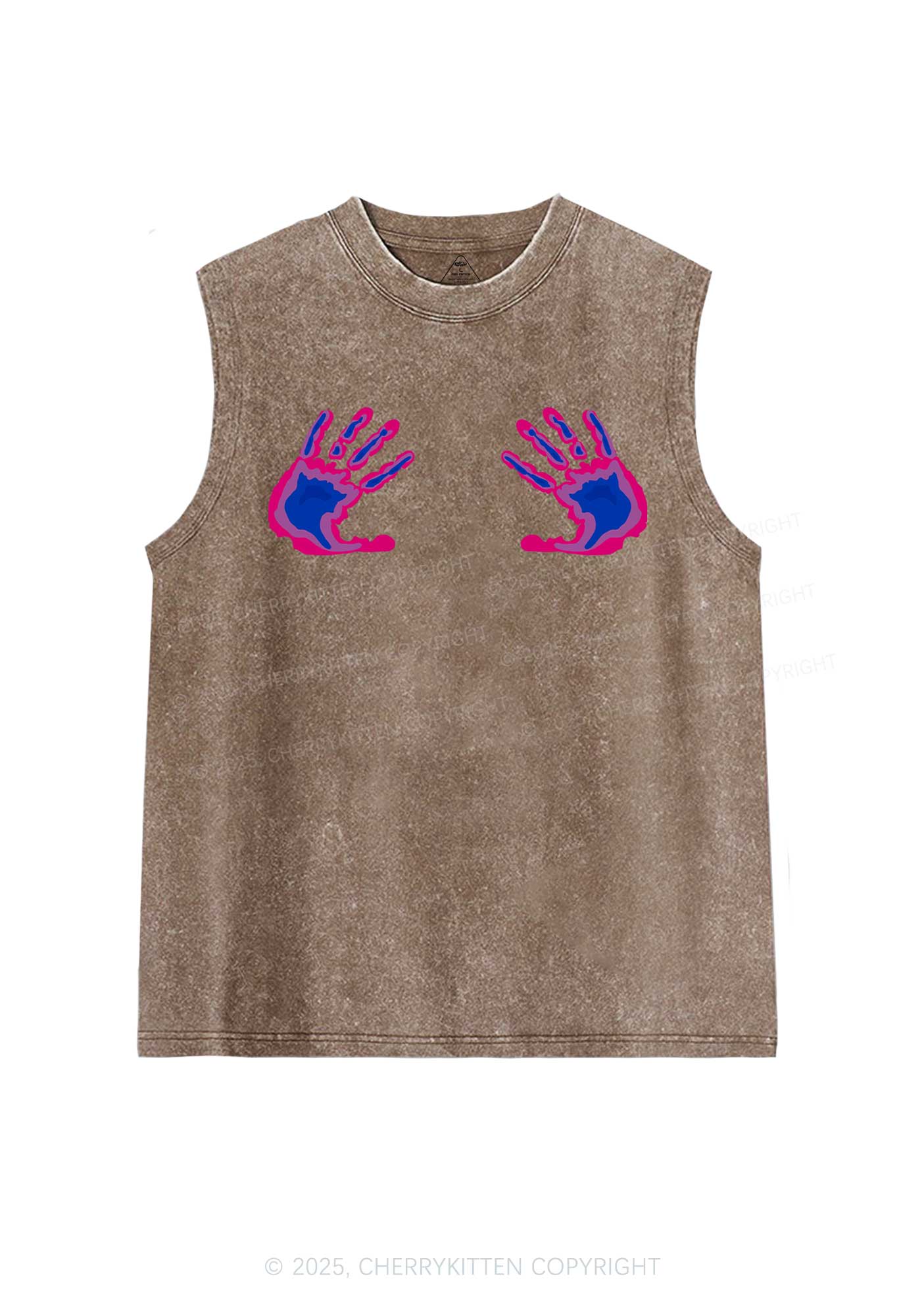 Bisexual Thermal Hands Pride Y2K Washed Muscle Tank Cherrykitten - Image 6