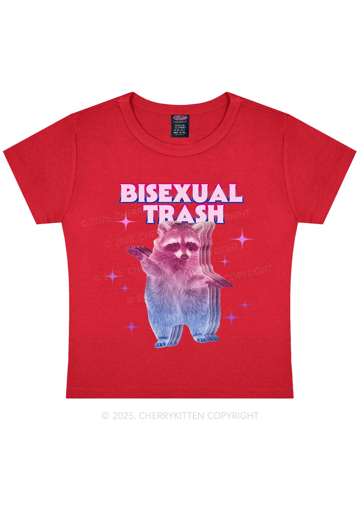 Bisexual Trash Raccoon Pride Y2K Baby Tee Cherrykitten - Image 10