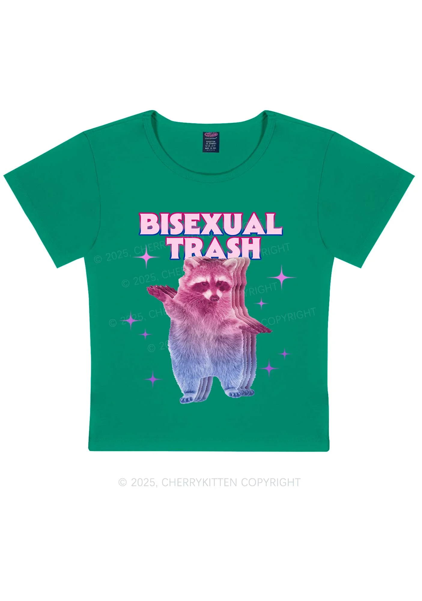 Bisexual Trash Raccoon Pride Y2K Baby Tee Cherrykitten - Image 11