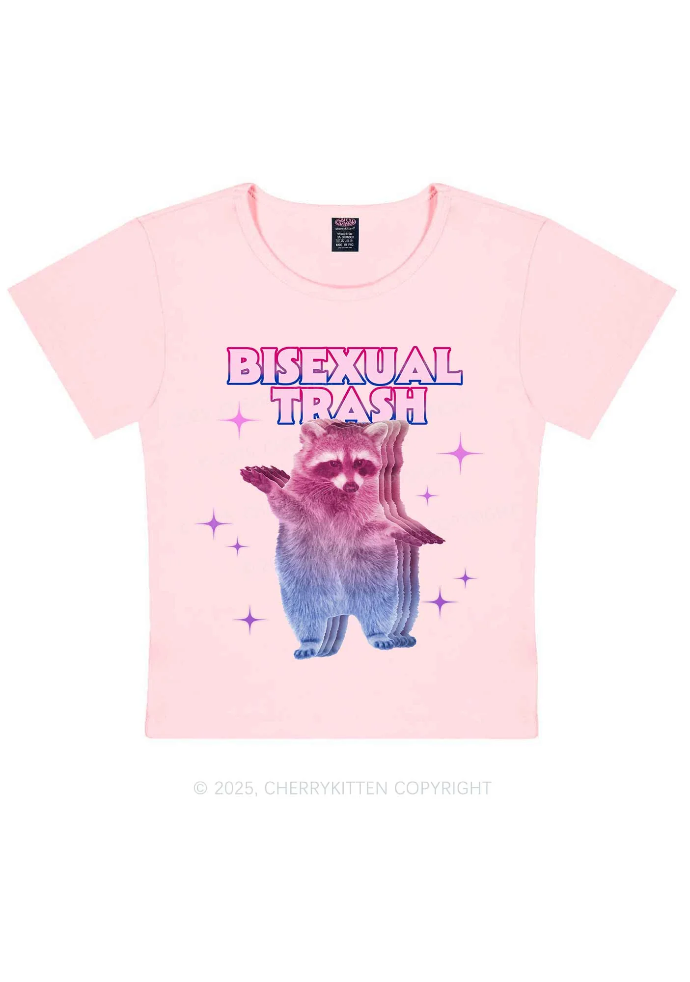 Bisexual Trash Raccoon Pride Y2K Baby Tee Cherrykitten - Image 12