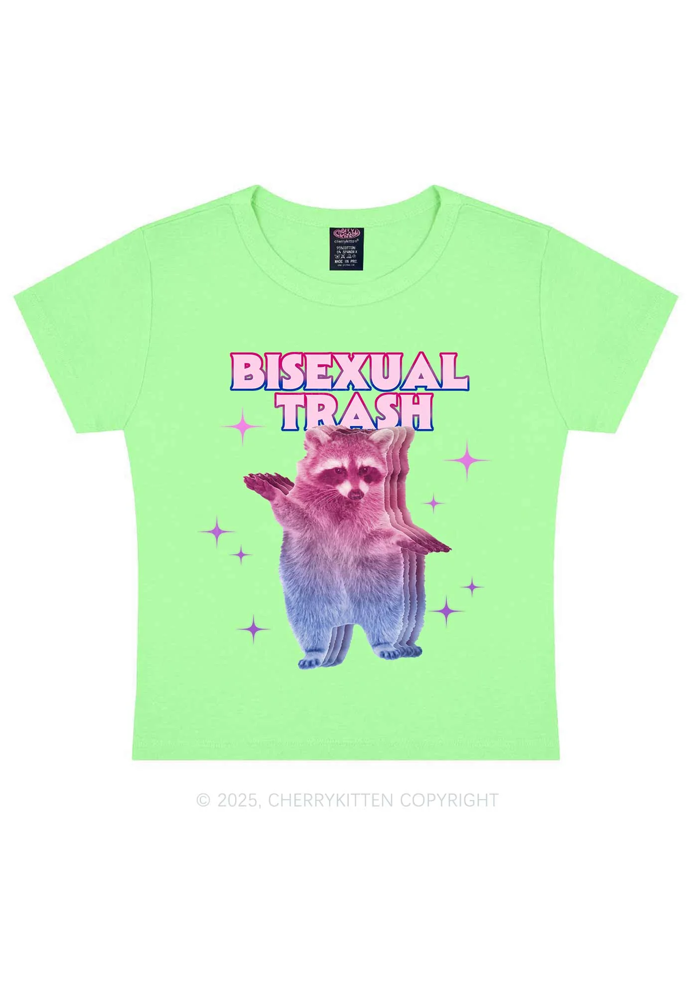 Bisexual Trash Raccoon Pride Y2K Baby Tee Cherrykitten - Image 13
