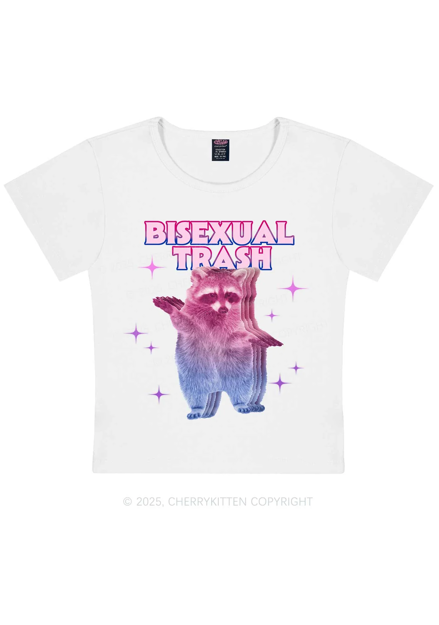 Bisexual Trash Raccoon Pride Y2K Baby Tee Cherrykitten - Image 4
