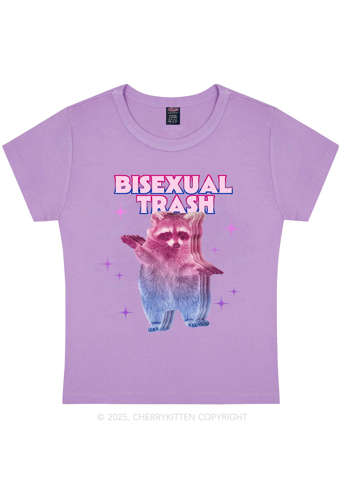 Bisexual Trash Raccoon Pride Y2K Baby Tee Cherrykitten - Image 5