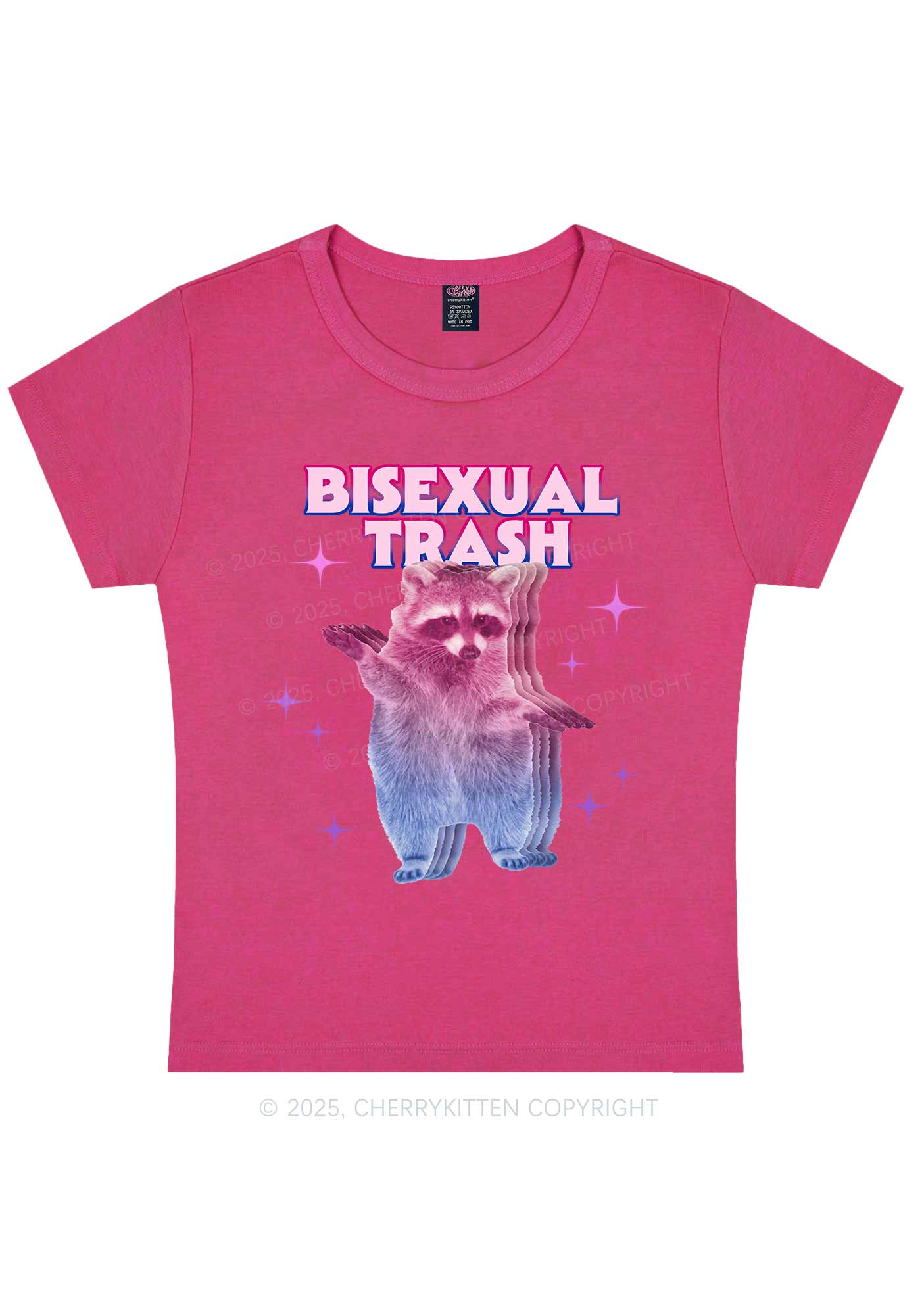 Bisexual Trash Raccoon Pride Y2K Baby Tee Cherrykitten - Image 6
