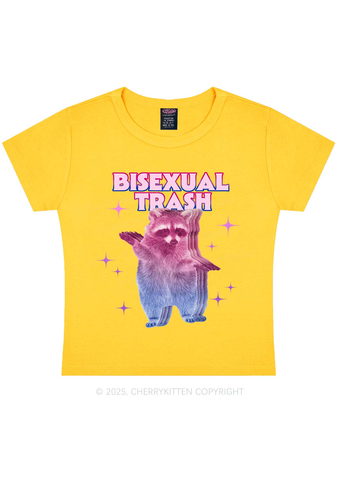 Bisexual Trash Raccoon Pride Y2K Baby Tee Cherrykitten - Image 7