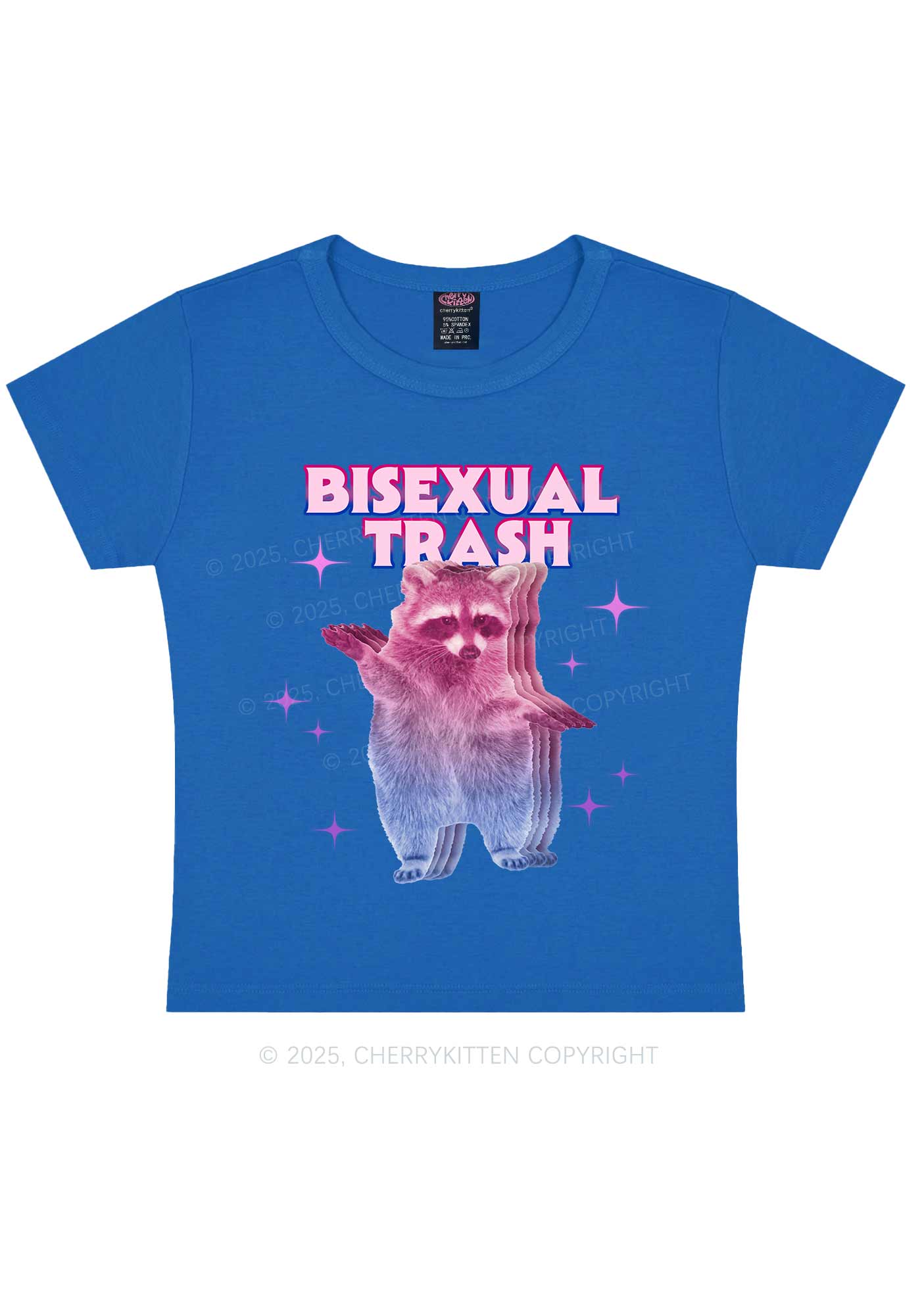 Bisexual Trash Raccoon Pride Y2K Baby Tee Cherrykitten - Image 8