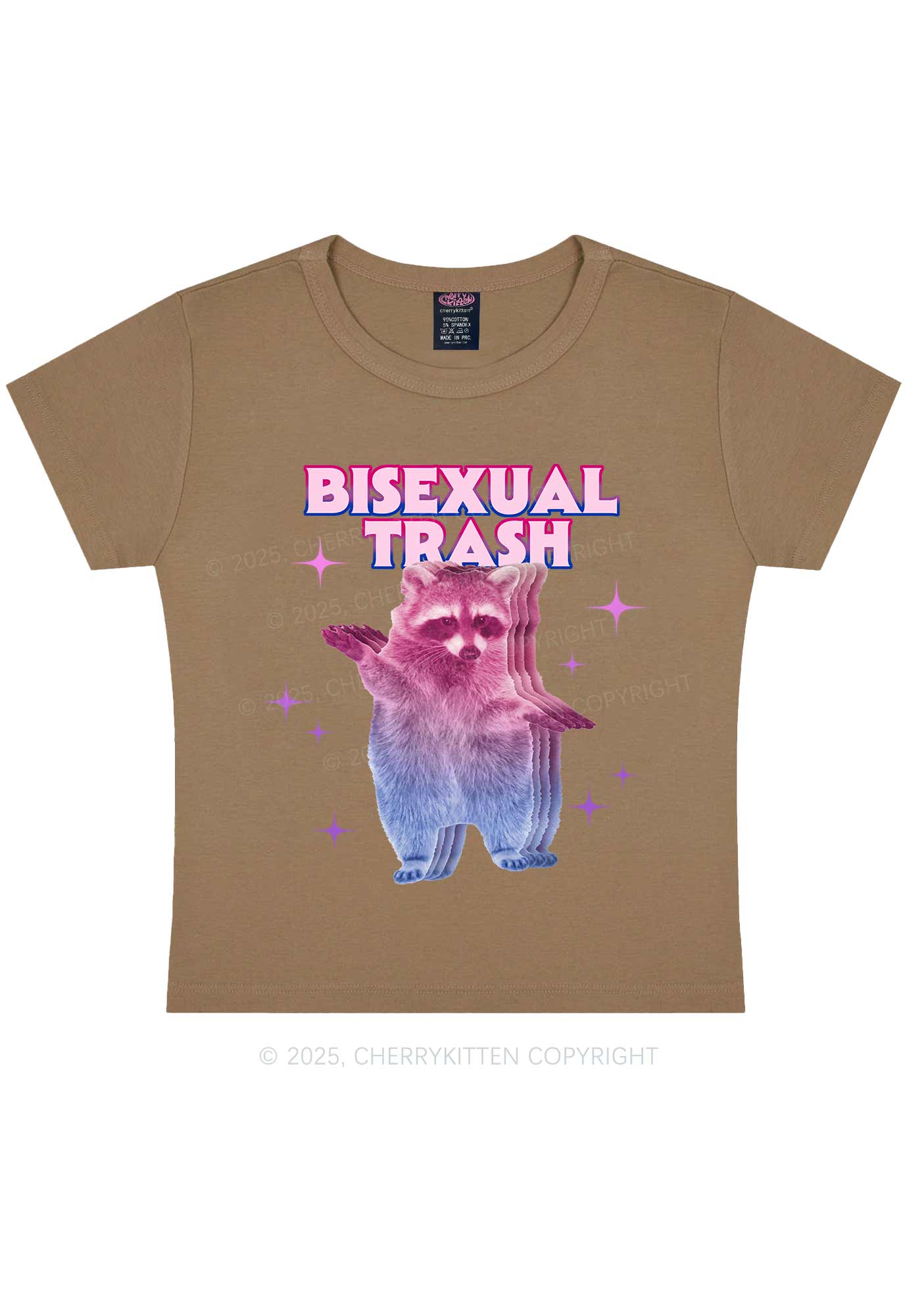 Bisexual Trash Raccoon Pride Y2K Baby Tee Cherrykitten - Image 9