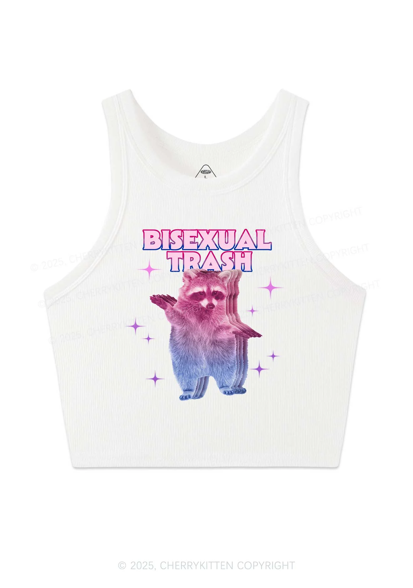 Bisexual Trash Raccoon Pride Y2K Crop Tank Top Cherrykitten - Image 3