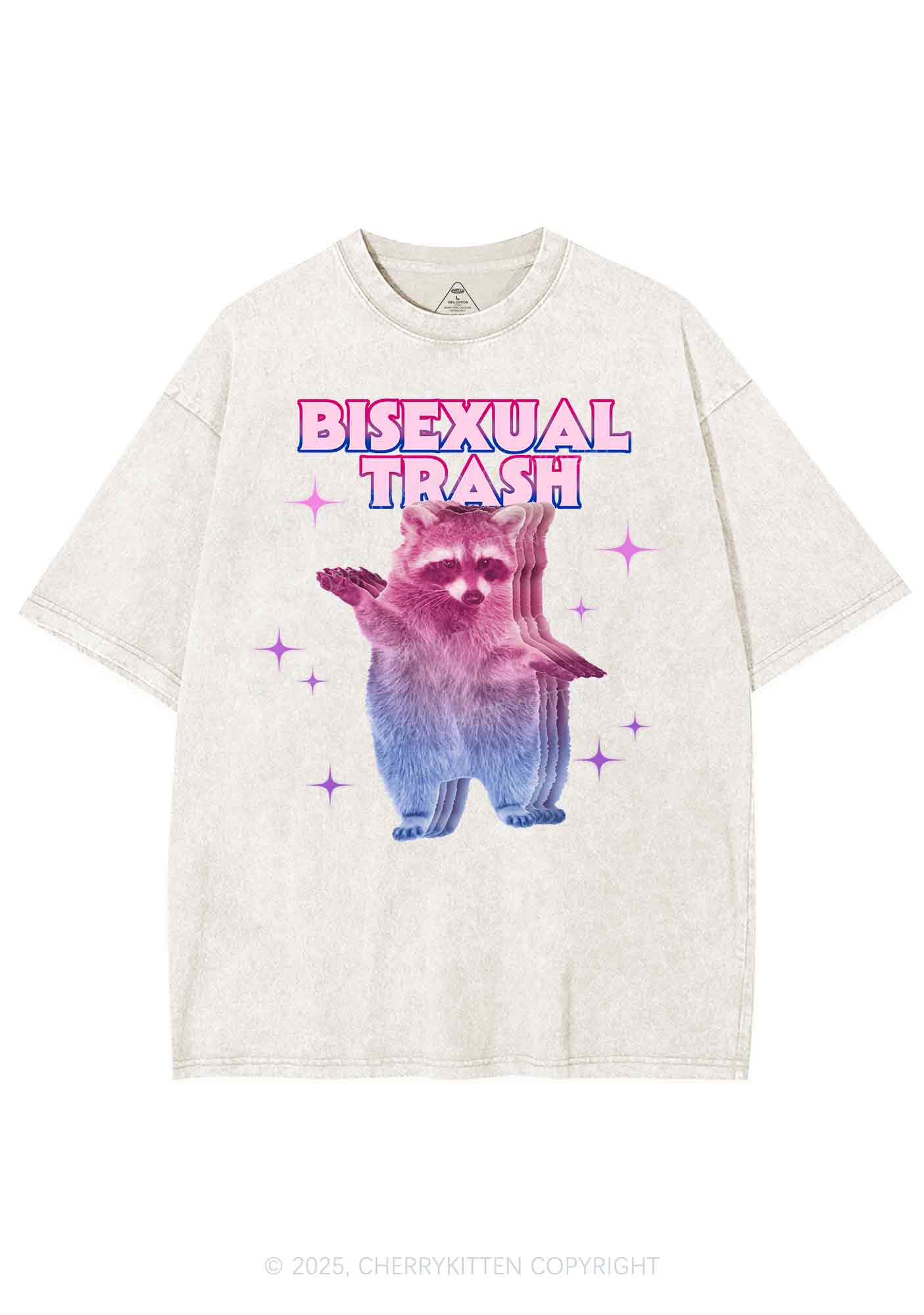 Bisexual Trash Raccoon Pride Y2K Shirts Washed Tee Cherrykitten - Image 5