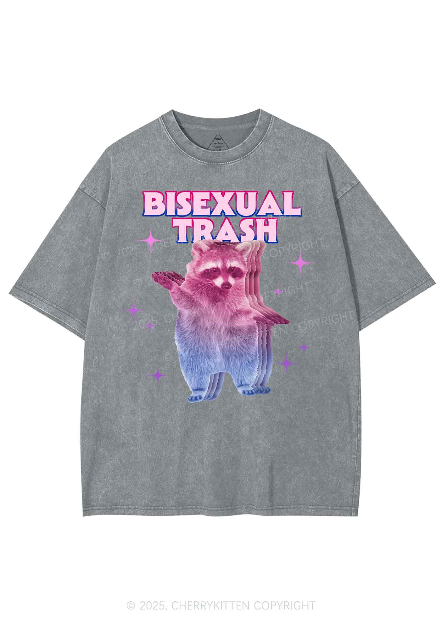 Bisexual Trash Raccoon Pride Y2K Shirts Washed Tee Cherrykitten - Image 6