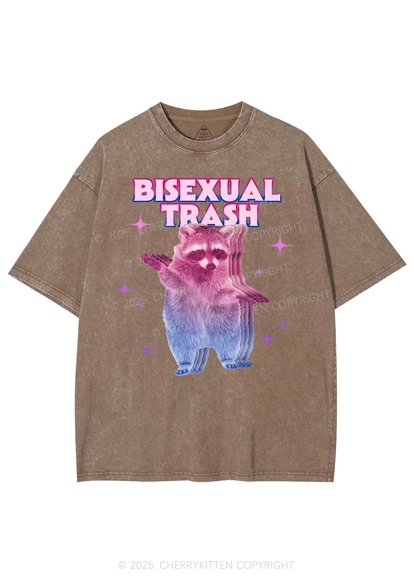 Bisexual Trash Raccoon Pride Y2K Shirts Washed Tee Cherrykitten - Image 7
