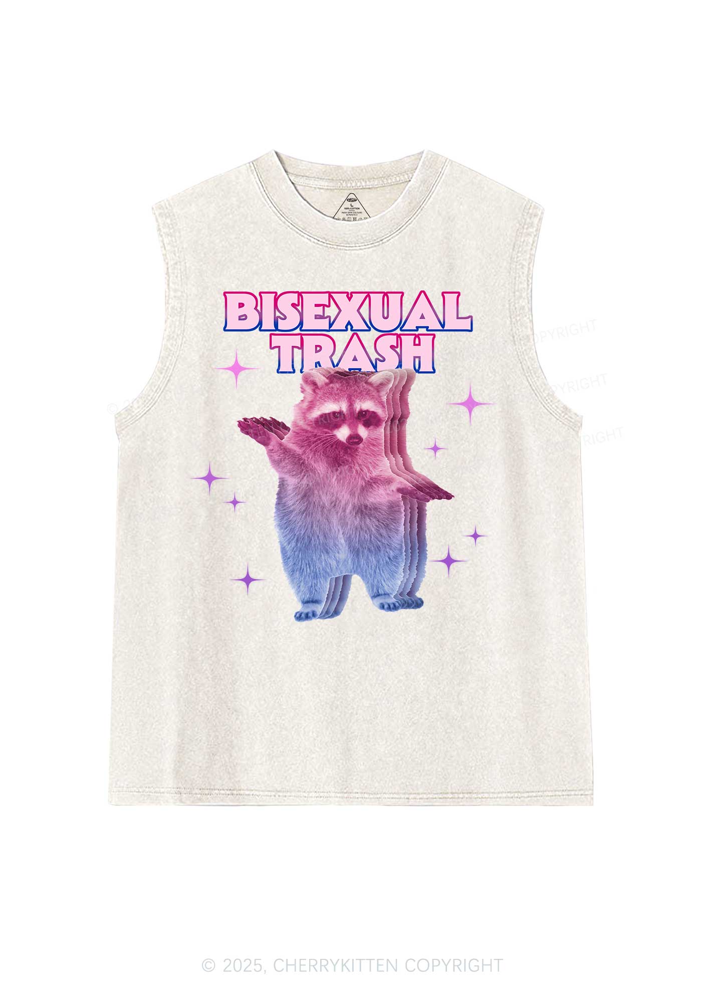 Bisexual Trash Raccoon Pride Y2K Washed Muscle Tank Cherrykitten - Image 4
