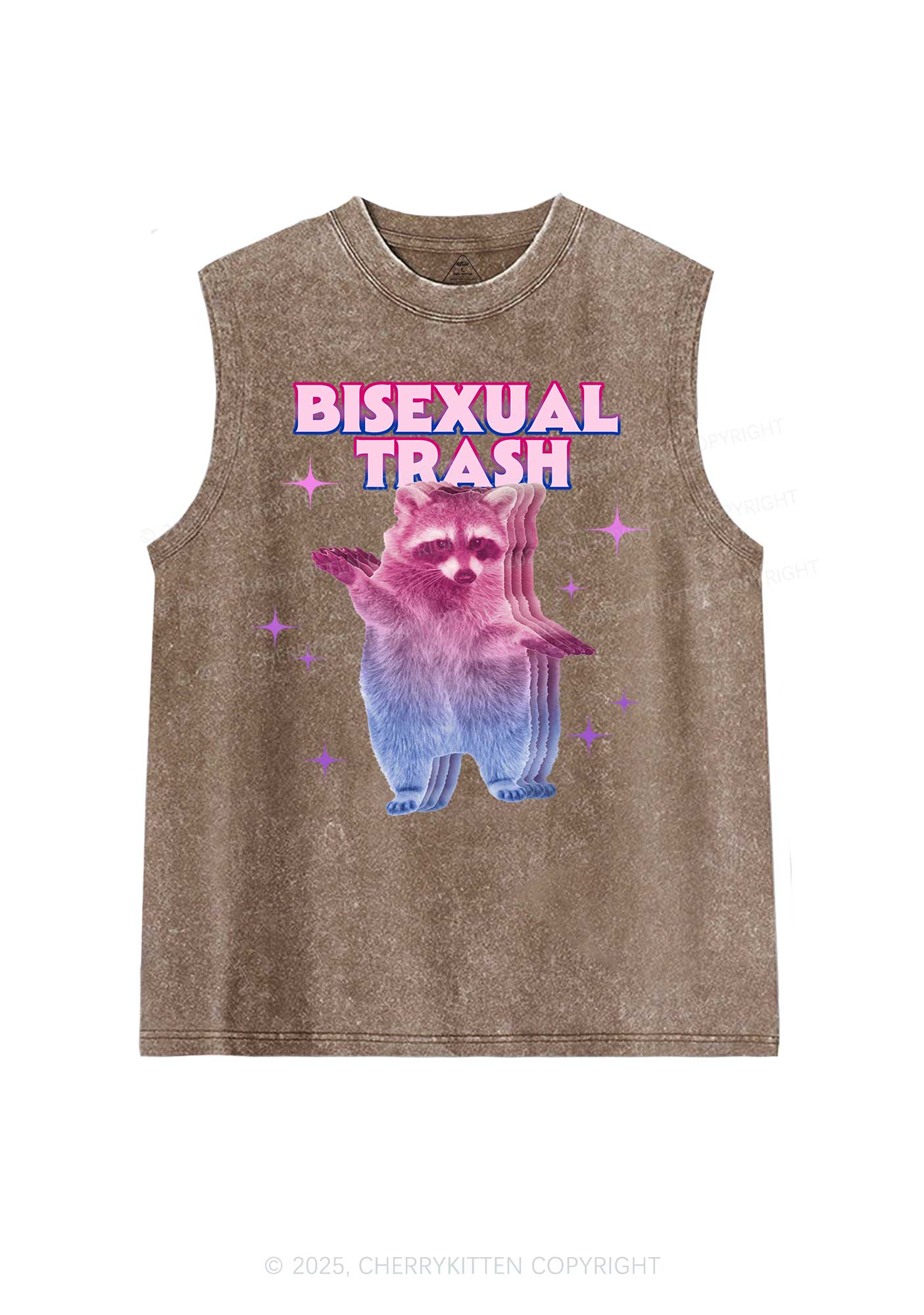 Bisexual Trash Raccoon Pride Y2K Washed Muscle Tank Cherrykitten - Image 6