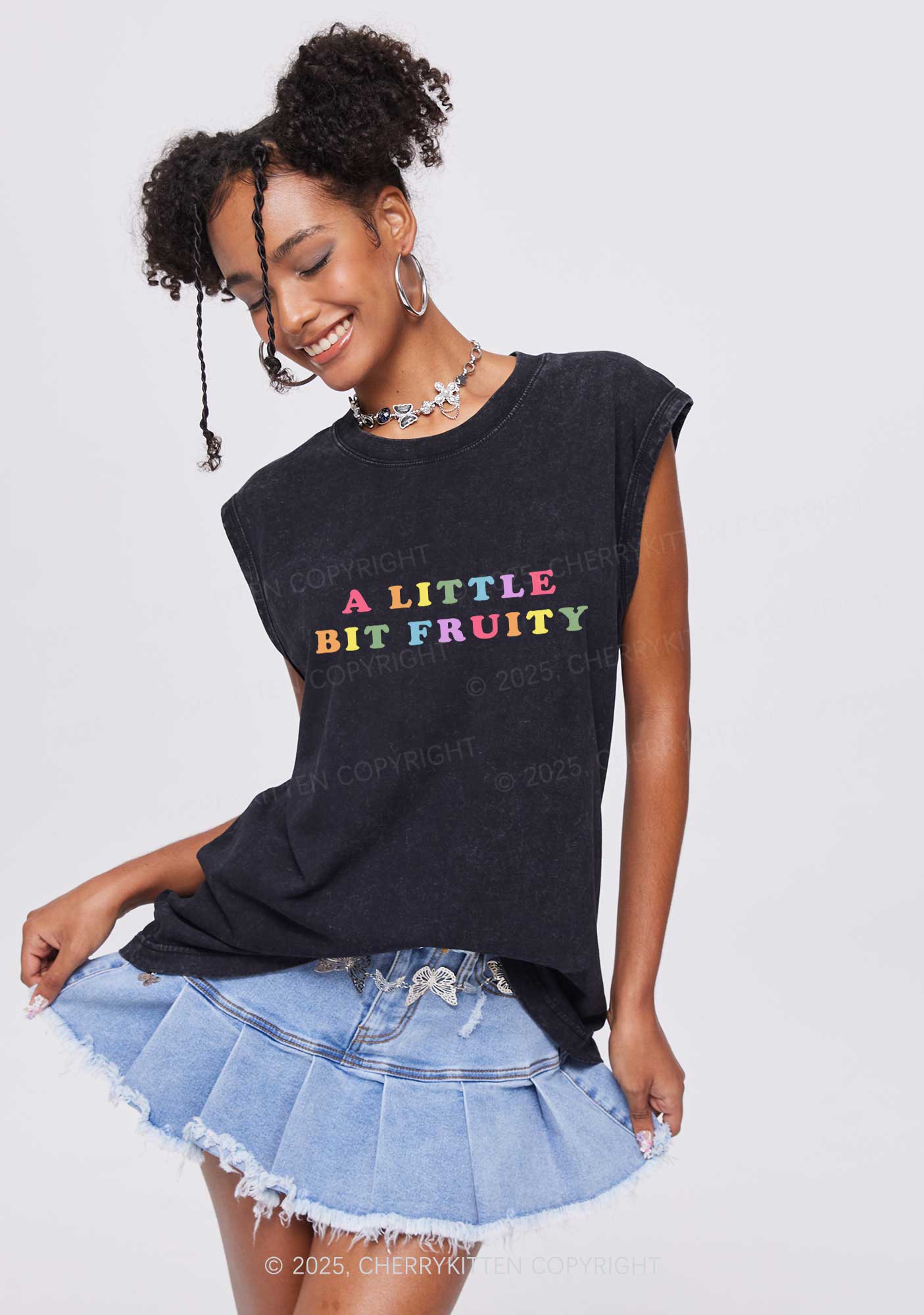 Bit Fruity Pride Y2K Washed Muscle Tank Cherrykitten - Image 2