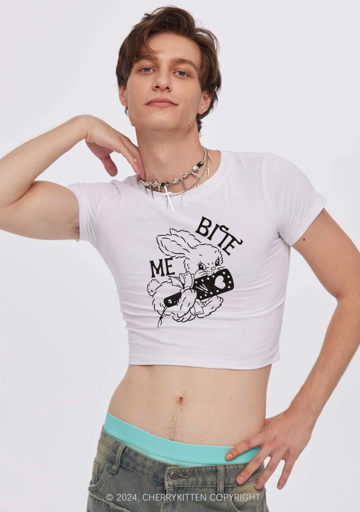 Bite Me Bunny Y2K Baby Tee Cherrykitten - Image 3