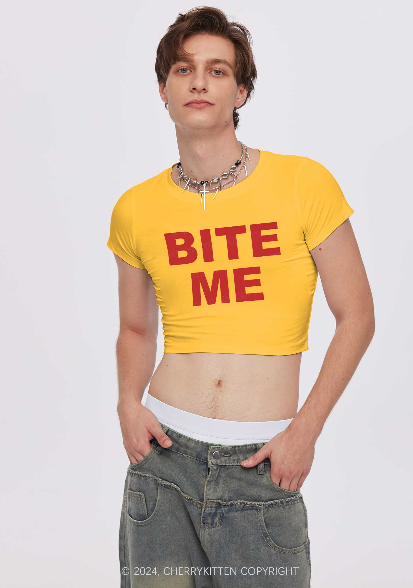 Bite Me Y2K Baby Tee Cherrykitten - Image 2