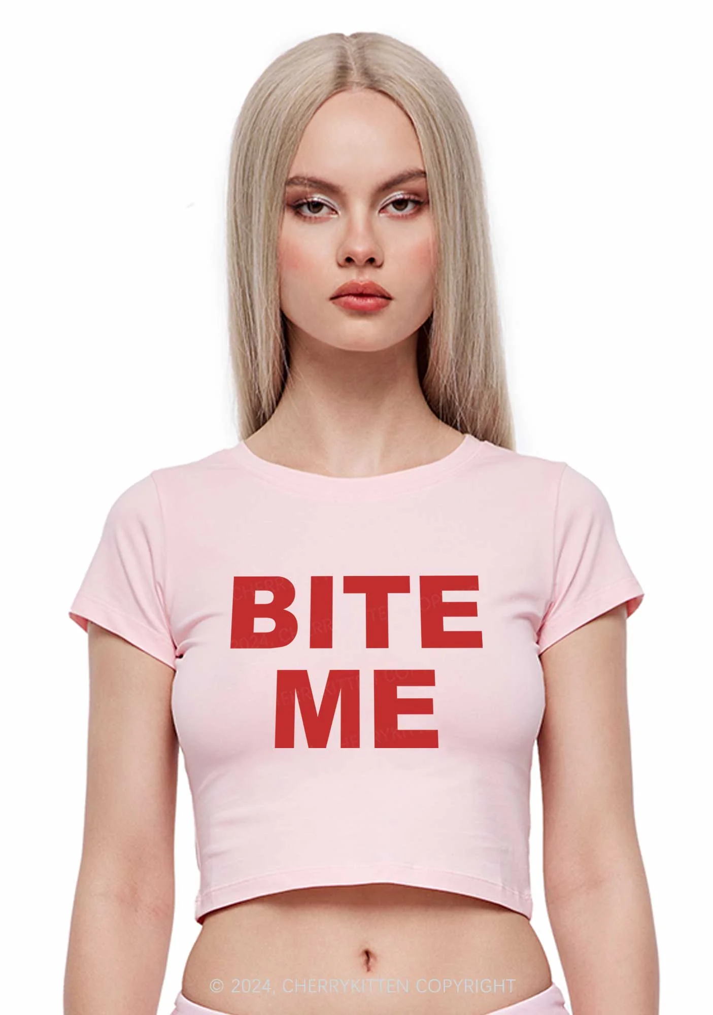 Bite Me Y2K Baby Tee Cherrykitten - Image 3