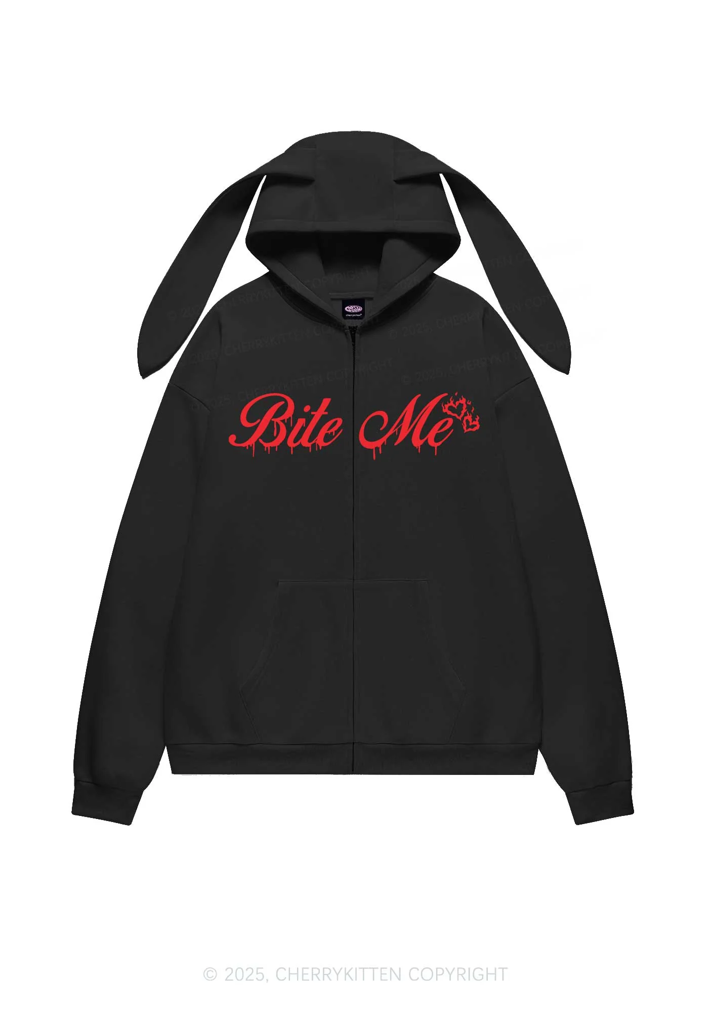 Bite Me Y2K Bunny Ear Zip Hoodie Cherrykitten - Image 3