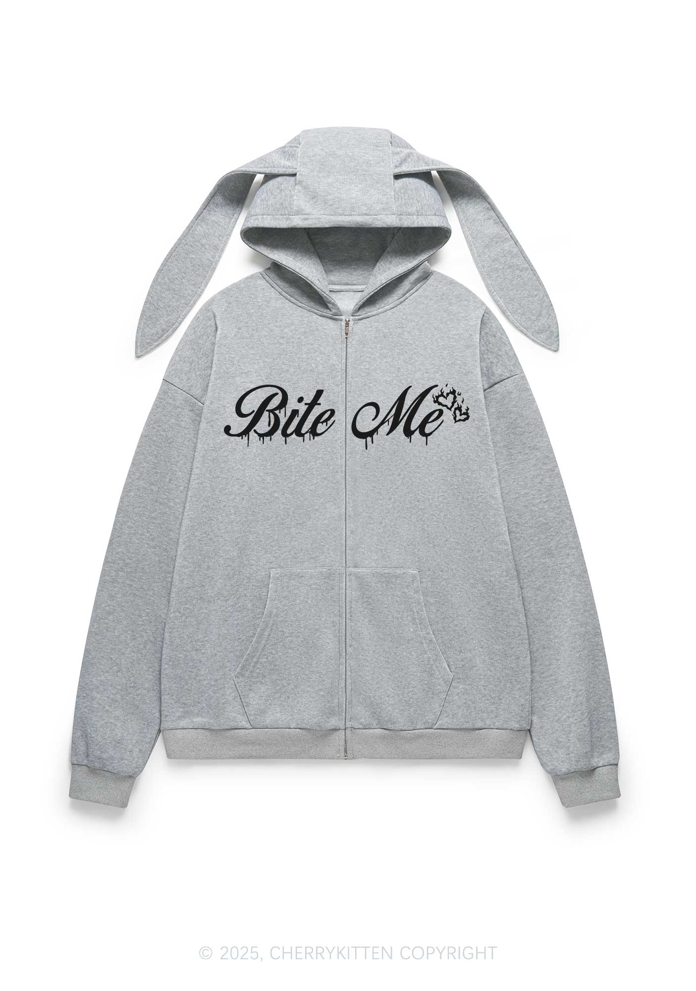 Bite Me Y2K Bunny Ear Zip Hoodie Cherrykitten - Image 4