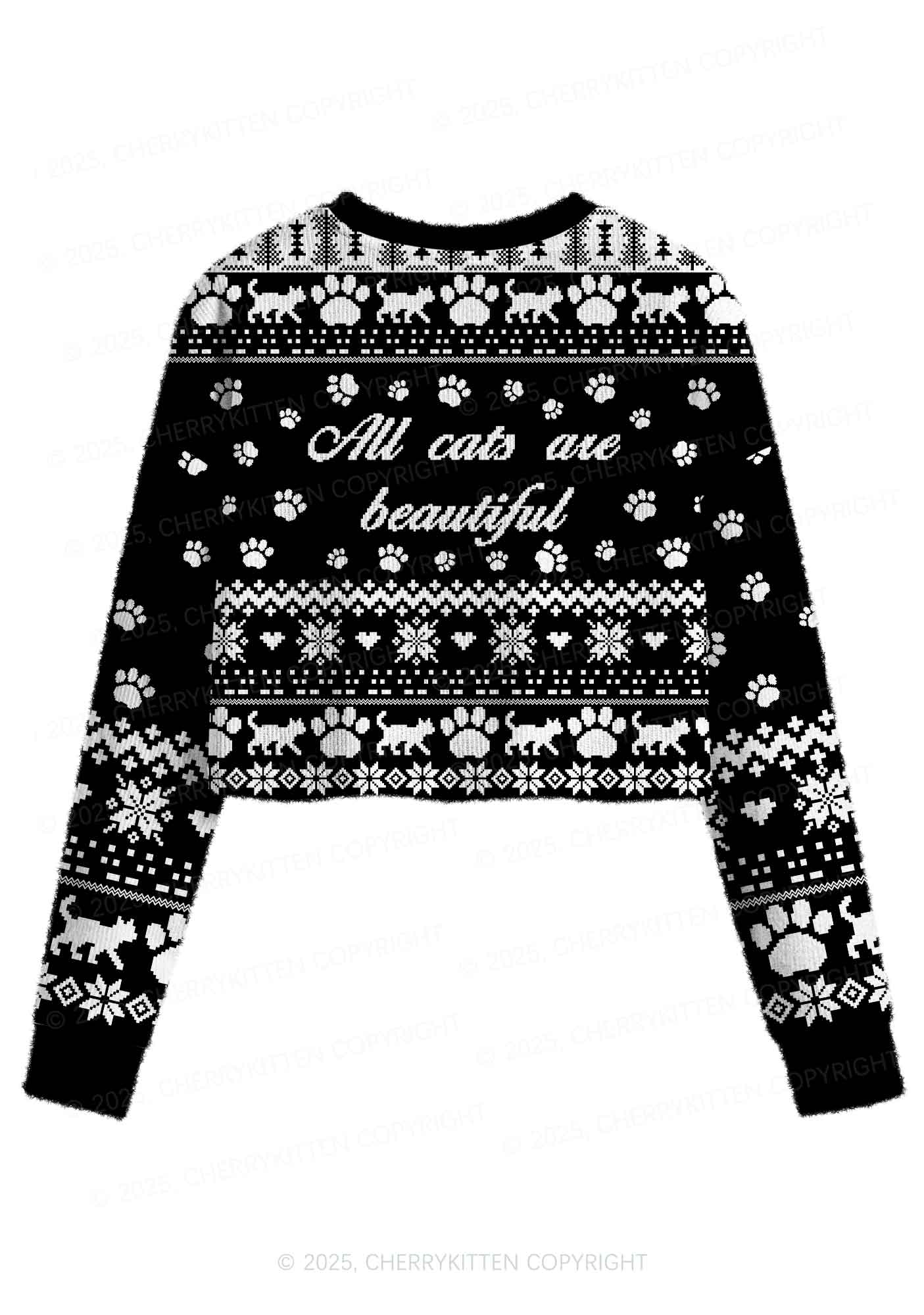 Black ACAB Cats Y2K Christmas Crop Knit Sweatshirt Cherrykitten - Image 3