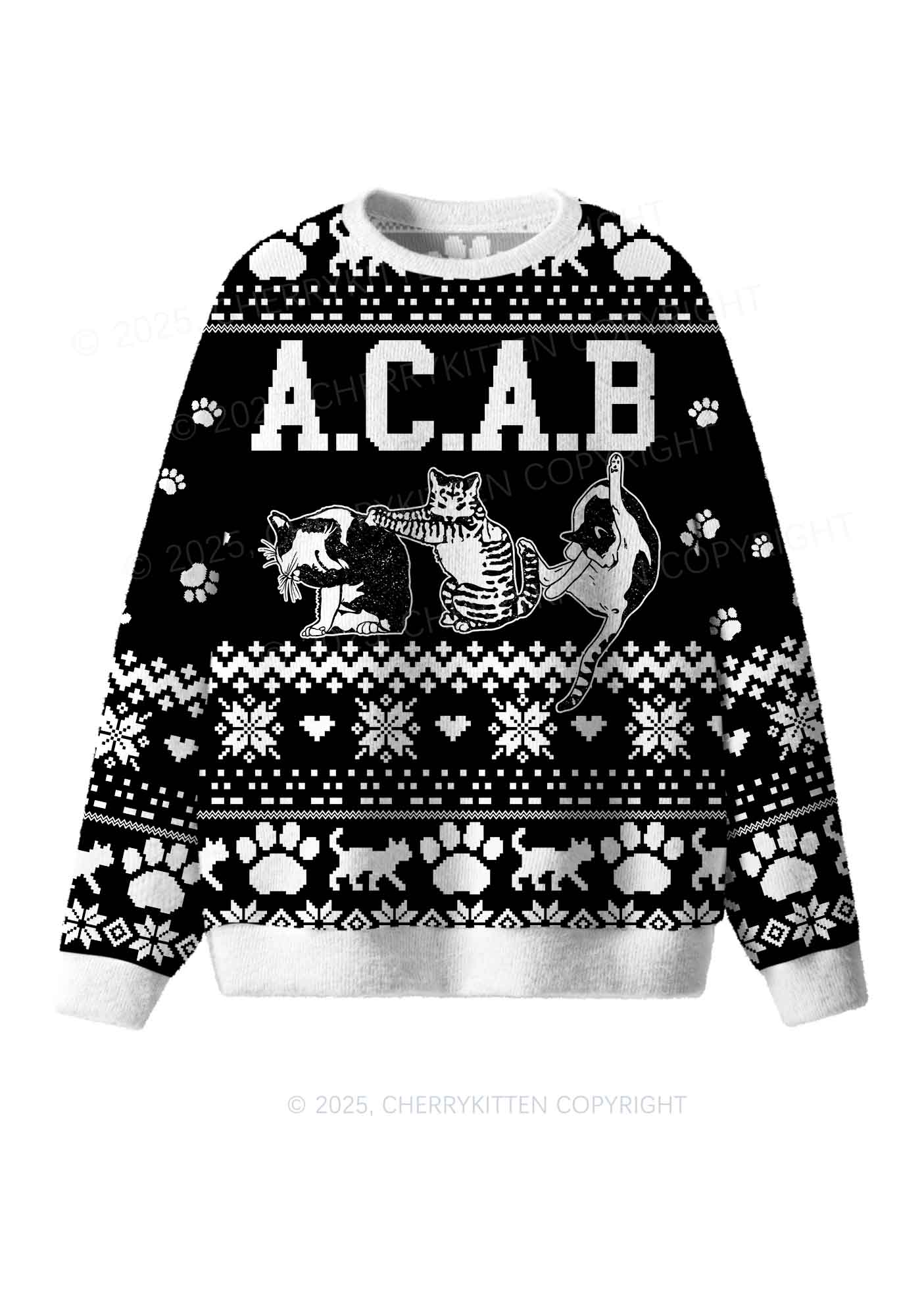 Black ACAB Cats Y2K Christmas Knit Sweatshirt Cherrykitten - Image 2